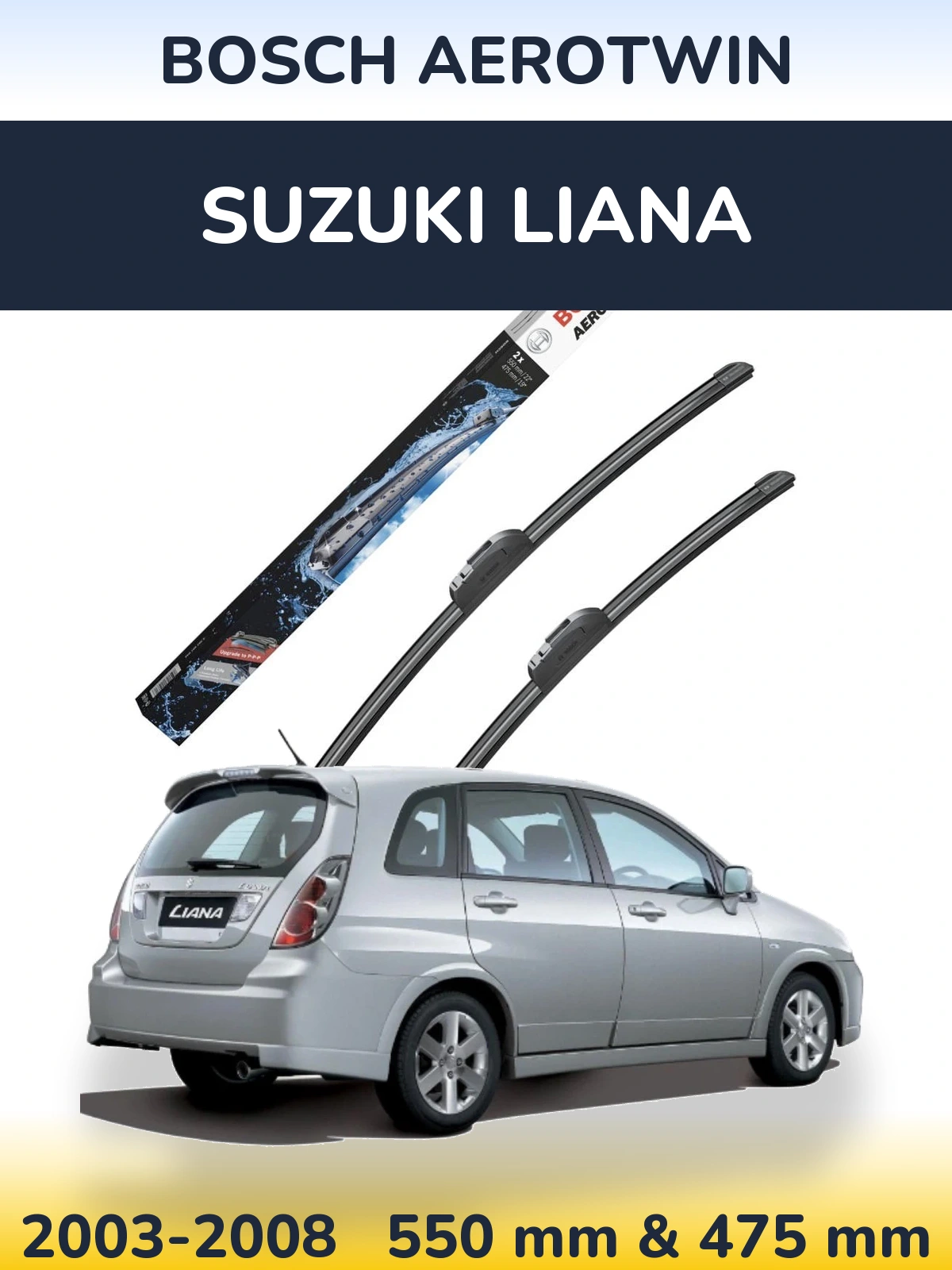 Front wiper blade set BOSCH AeroTwin 550 & 475 мм for Suzuki Liana 2003-2008