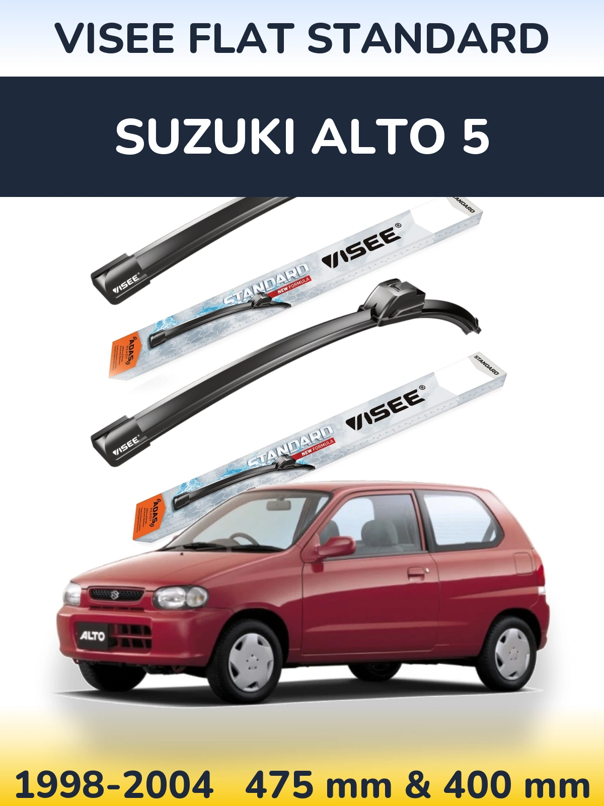 Front wiper blade set VISEE FLAT STANDARD 475 & 400 мм for Suzuki Alto 5 1998-2004