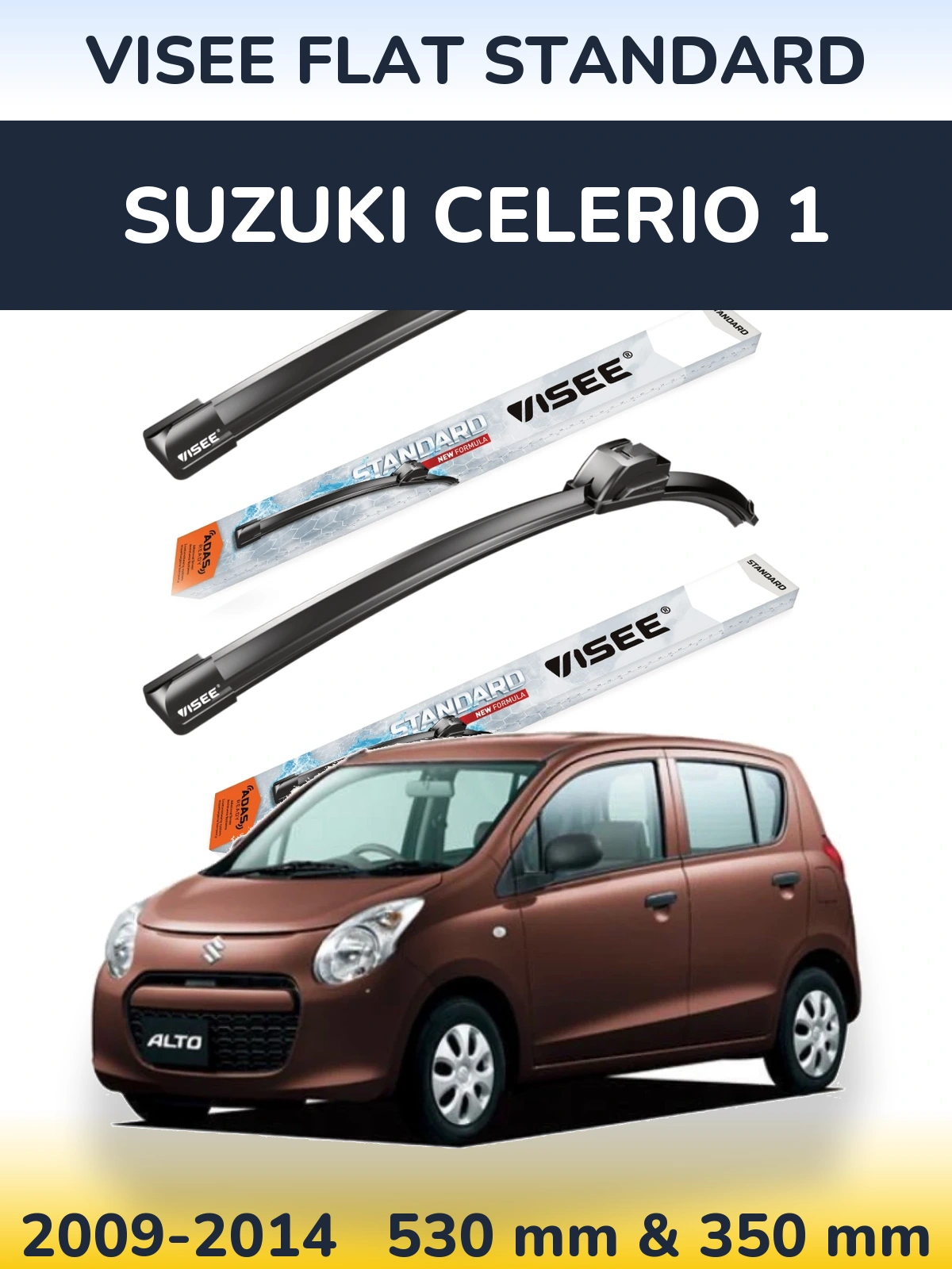 Комплект передних дворников VISEE FLAT STANDARD 530 & 350 мм для Suzuki Celerio 1 2009-2014