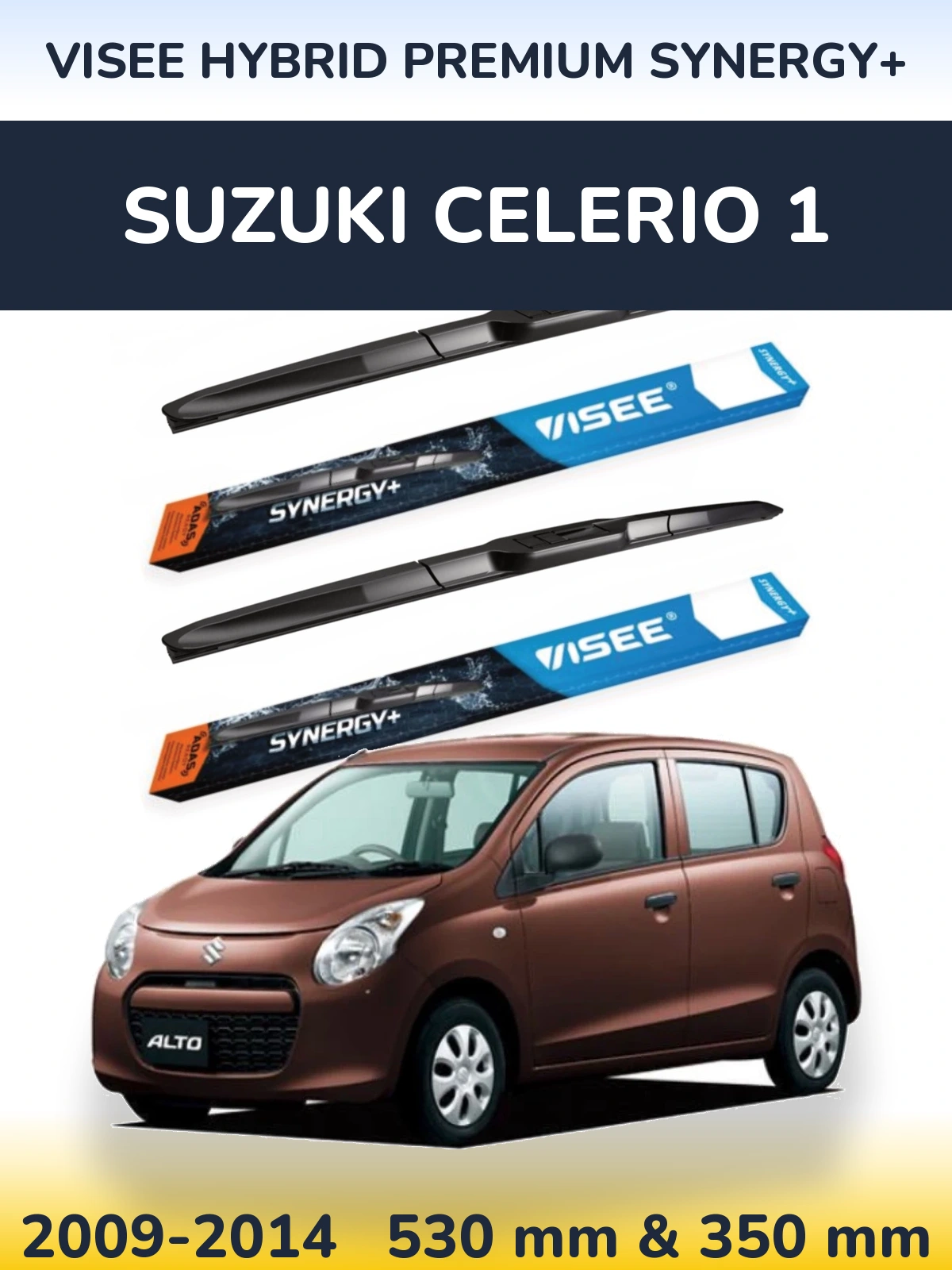 Komplet przednich wycieraczek VISEE HYBRID PREMIUM SYNERGY+ 530 & 350 mm do Suzuki Celerio 1 2009-2014