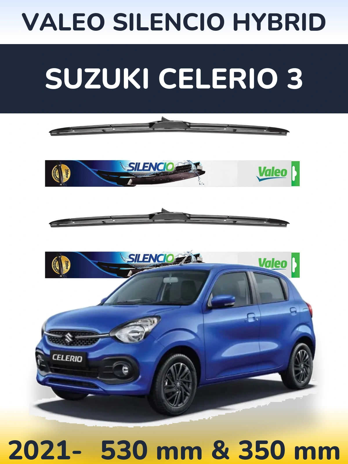 Комплект передних дворников Valeo Silencio Hybrid 530 & 350 мм для Suzuki Celerio 3 2021-2026