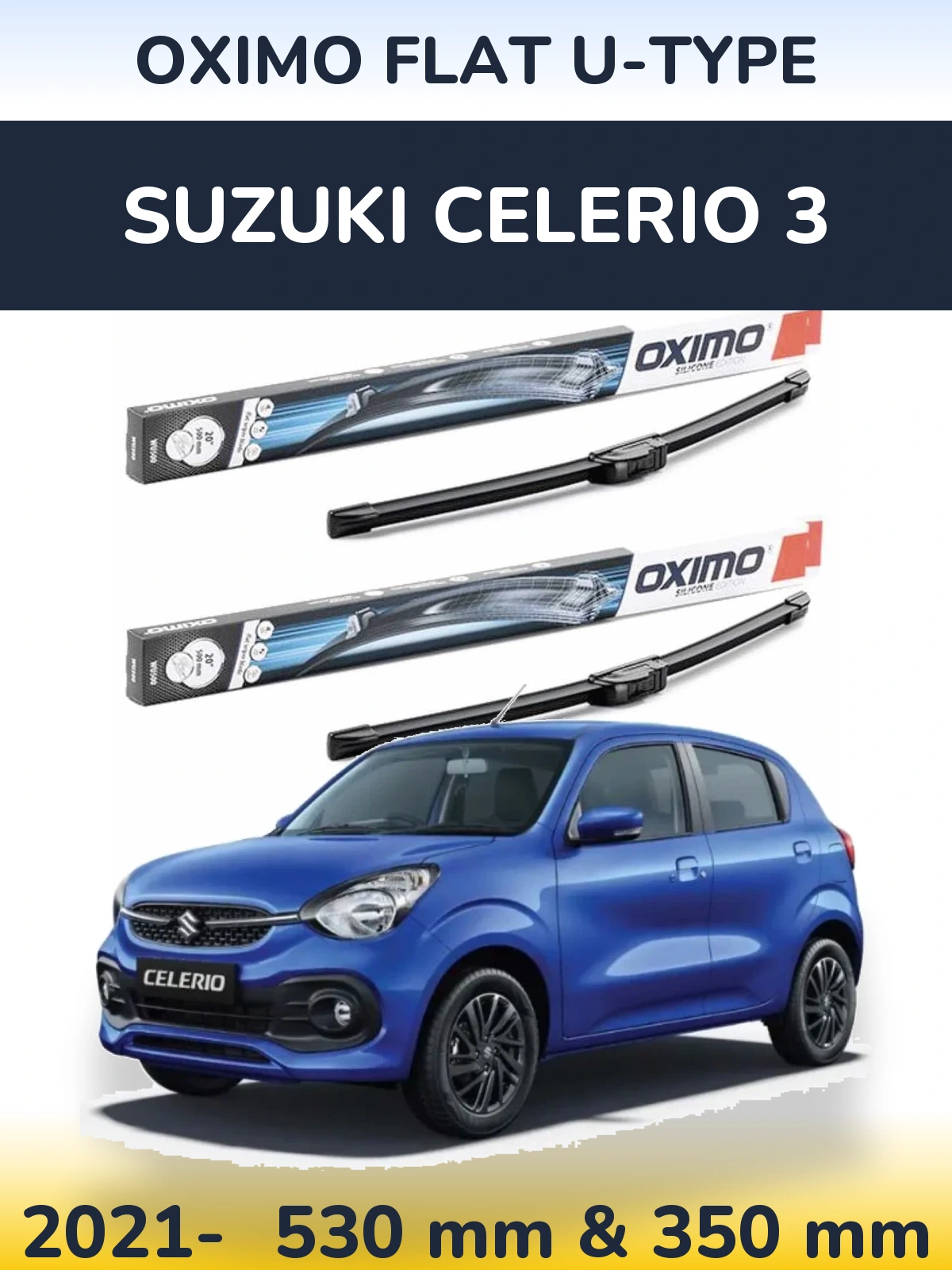 Komplet przednich wycieraczek Oximo Flat U-type 530 & 350 mm do Suzuki Celerio 3 2021-2026