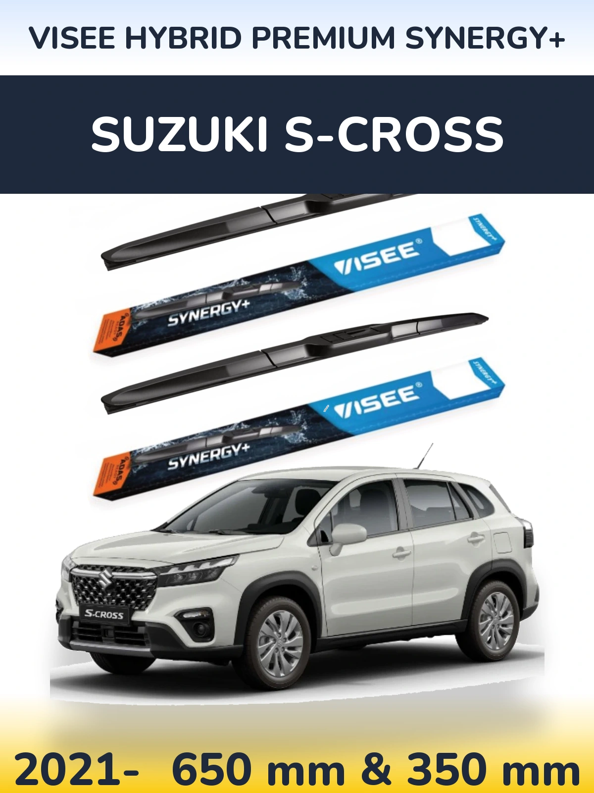 Komplet przednich wycieraczek VISEE HYBRID PREMIUM SYNERGY+ 650 & 350 mm do Suzuki S-Cross 2021-2026