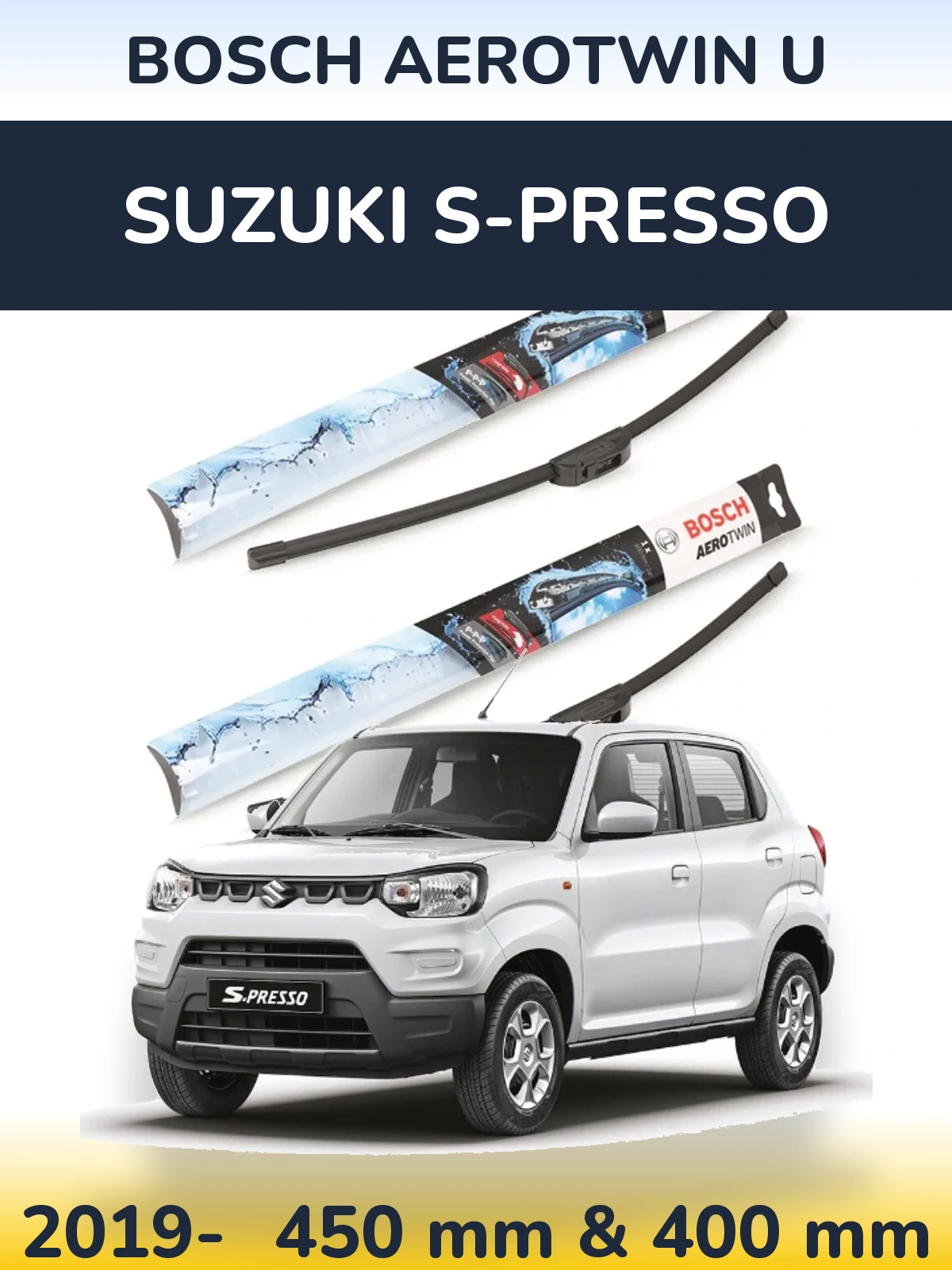 Комплект передніх щіток BOSCH AeroTwin U 450 & 400 мм для Suzuki S-Presso 2019-2026