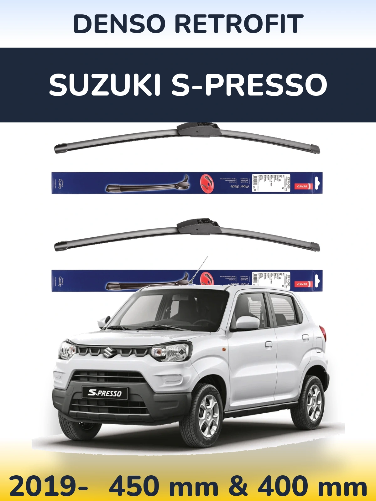 Комплект передніх щіток Denso Retrofit 450 & 400 мм для Suzuki S-Presso 2019-2026