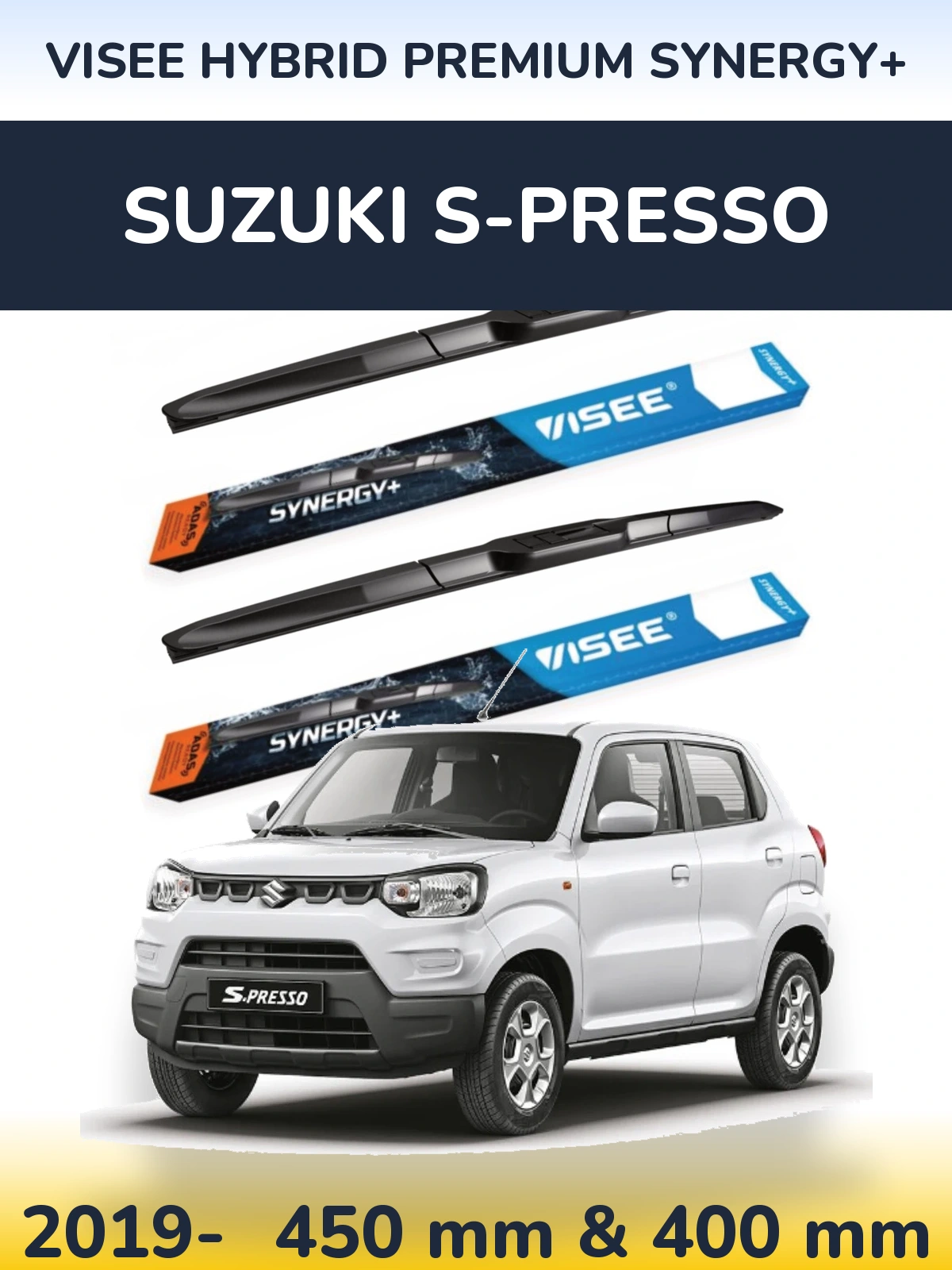 Комплект передніх щіток VISEE HYBRID PREMIUM SYNERGY+ 450 & 400 мм для Suzuki S-Presso 2019-2026