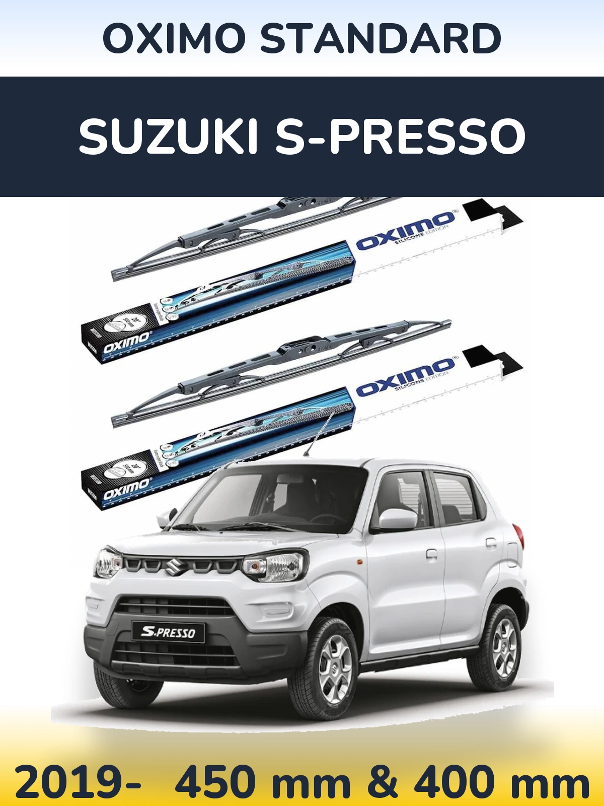 Front wiper blade set Oximo Standard 450 & 400 mm for Suzuki S-Presso 2019-2026