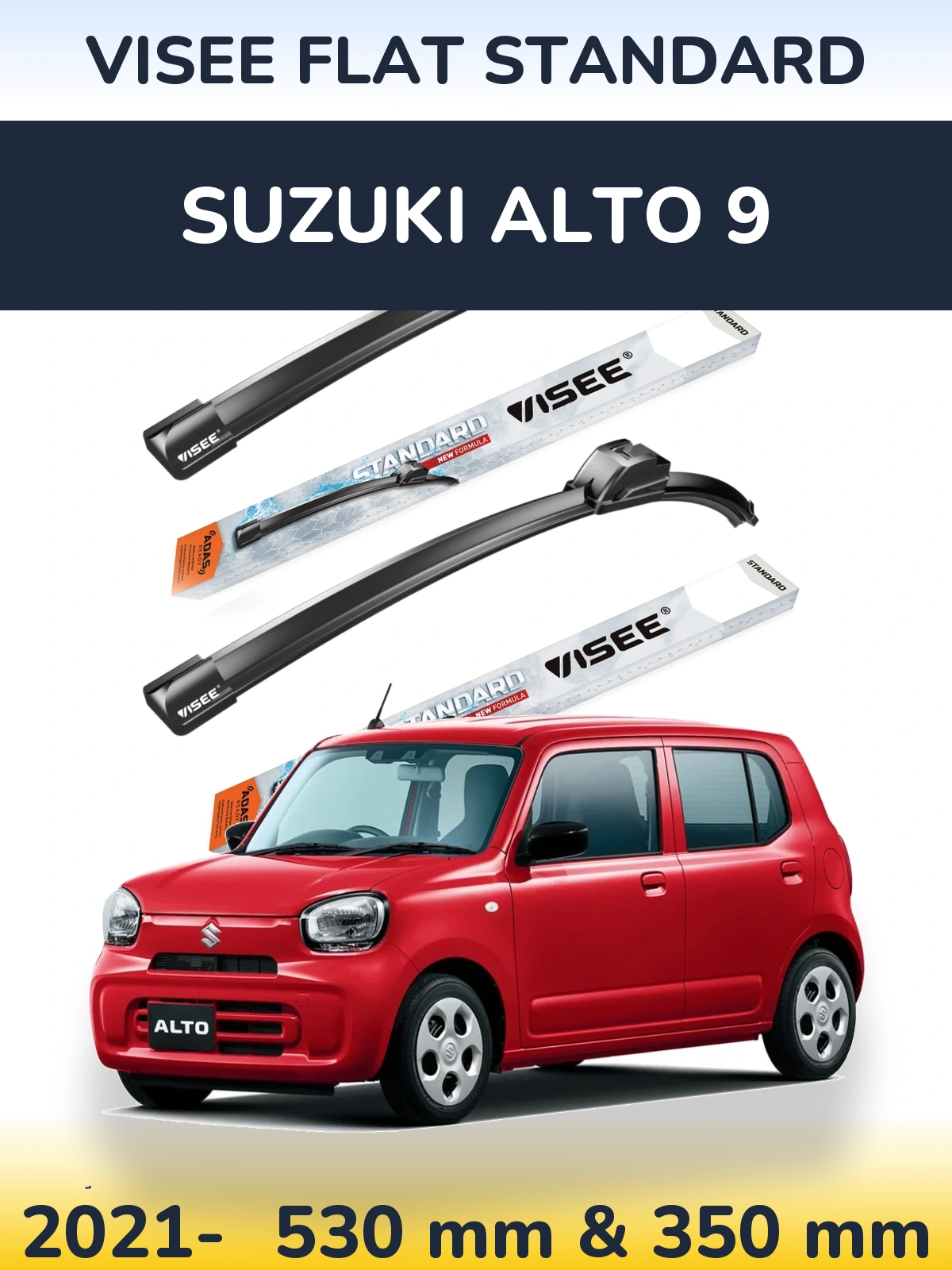 Front wiper blade set VISEE FLAT STANDARD 530 & 350 mm for Suzuki Alto 9 2021-2026