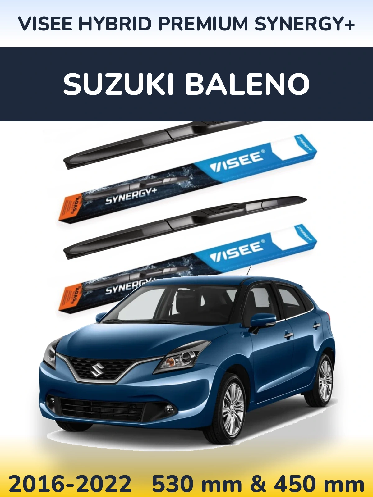 Front wiper blade set VISEE HYBRID PREMIUM SYNERGY+ 530 & 450 мм for Suzuki Baleno 2016-2022