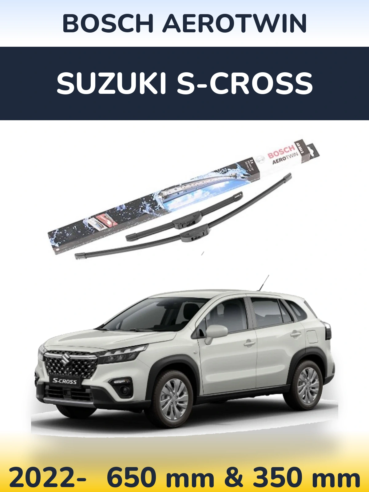 Front wiper blade set BOSCH AeroTwin 650 & 350 mm for Suzuki S-Cross 2022-2026