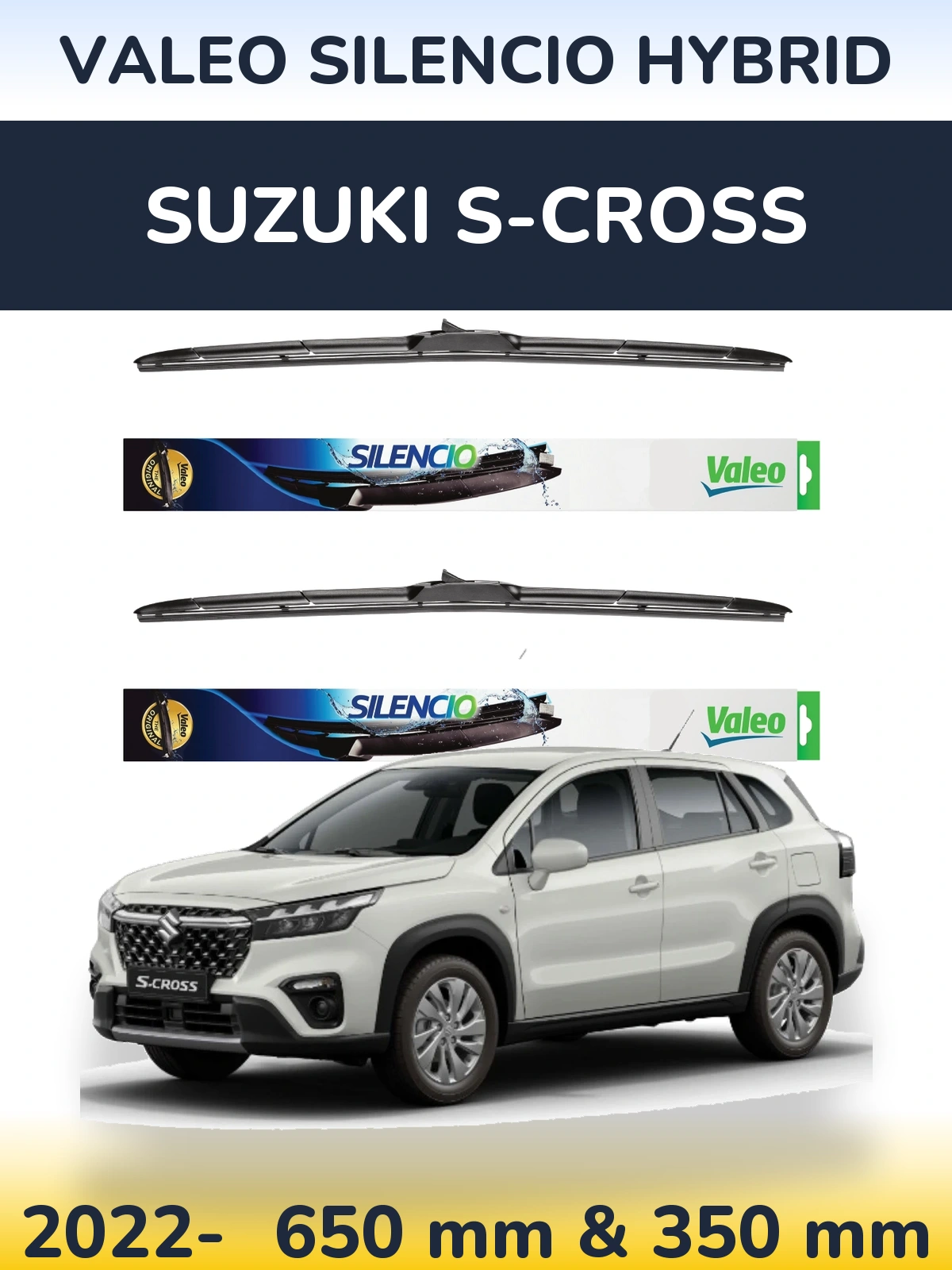 Front wiper blade set Valeo Silencio Hybrid 650 & 350 mm for Suzuki S-Cross 2022-2026