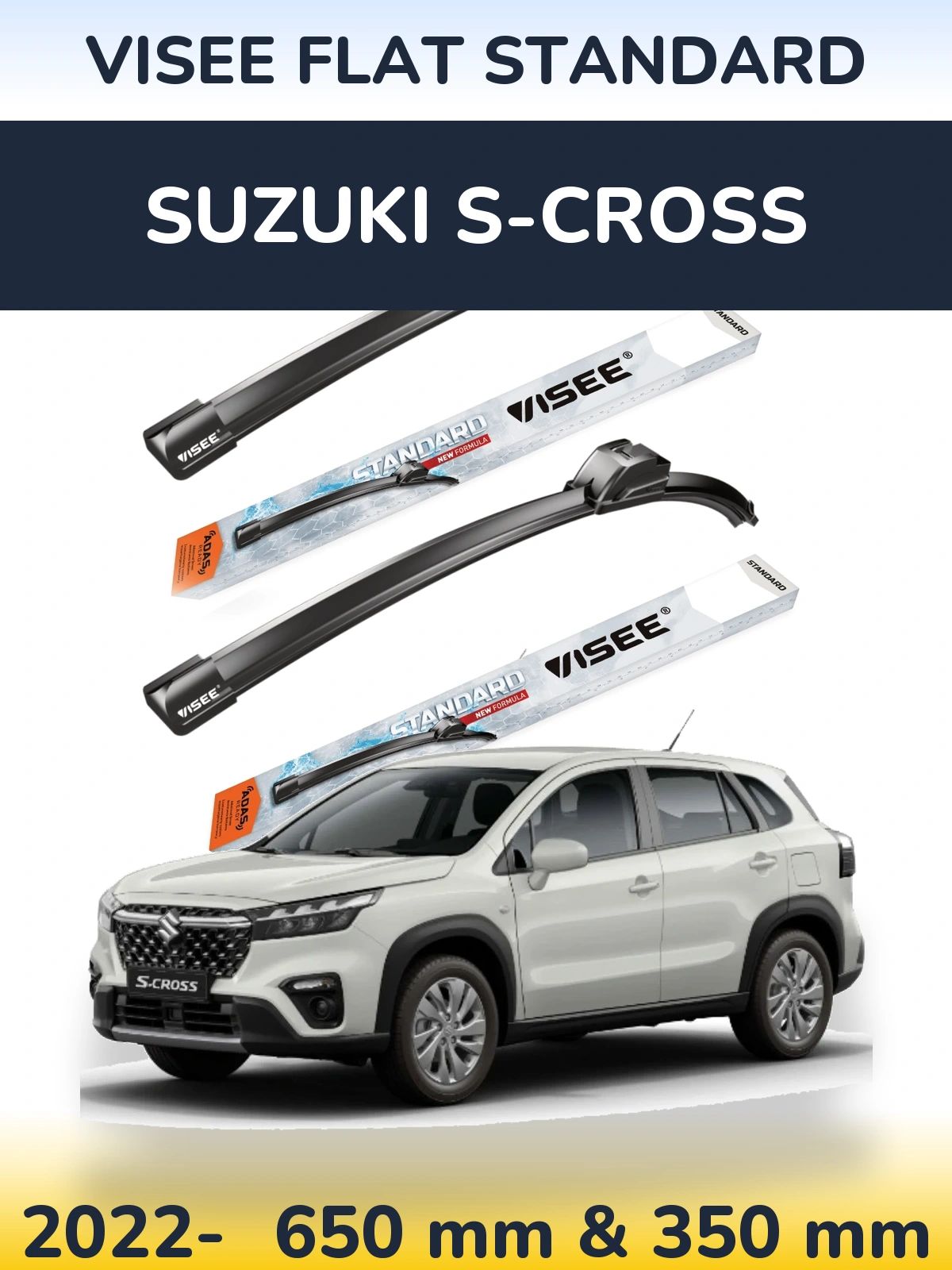 Komplet przednich wycieraczek VISEE FLAT STANDARD 650 & 350 mm do Suzuki S-Cross 2022-2026