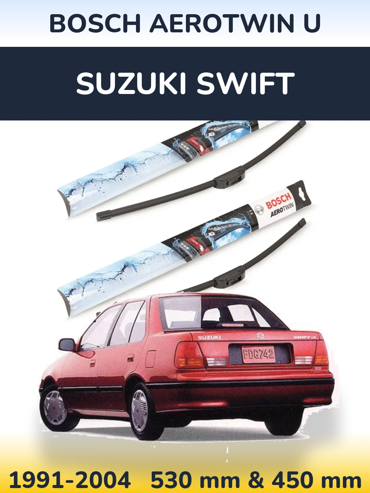Front wiper blade set BOSCH AeroTwin U 530 & 450 мм for Suzuki Swift 1991-2004