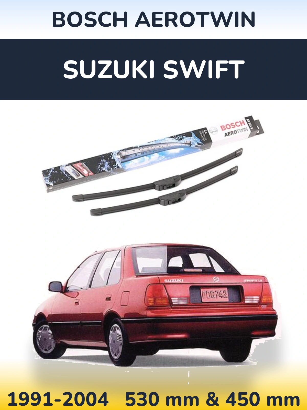 Front wiper blade set BOSCH AeroTwin 530 & 450 мм for Suzuki Swift 1991-2004