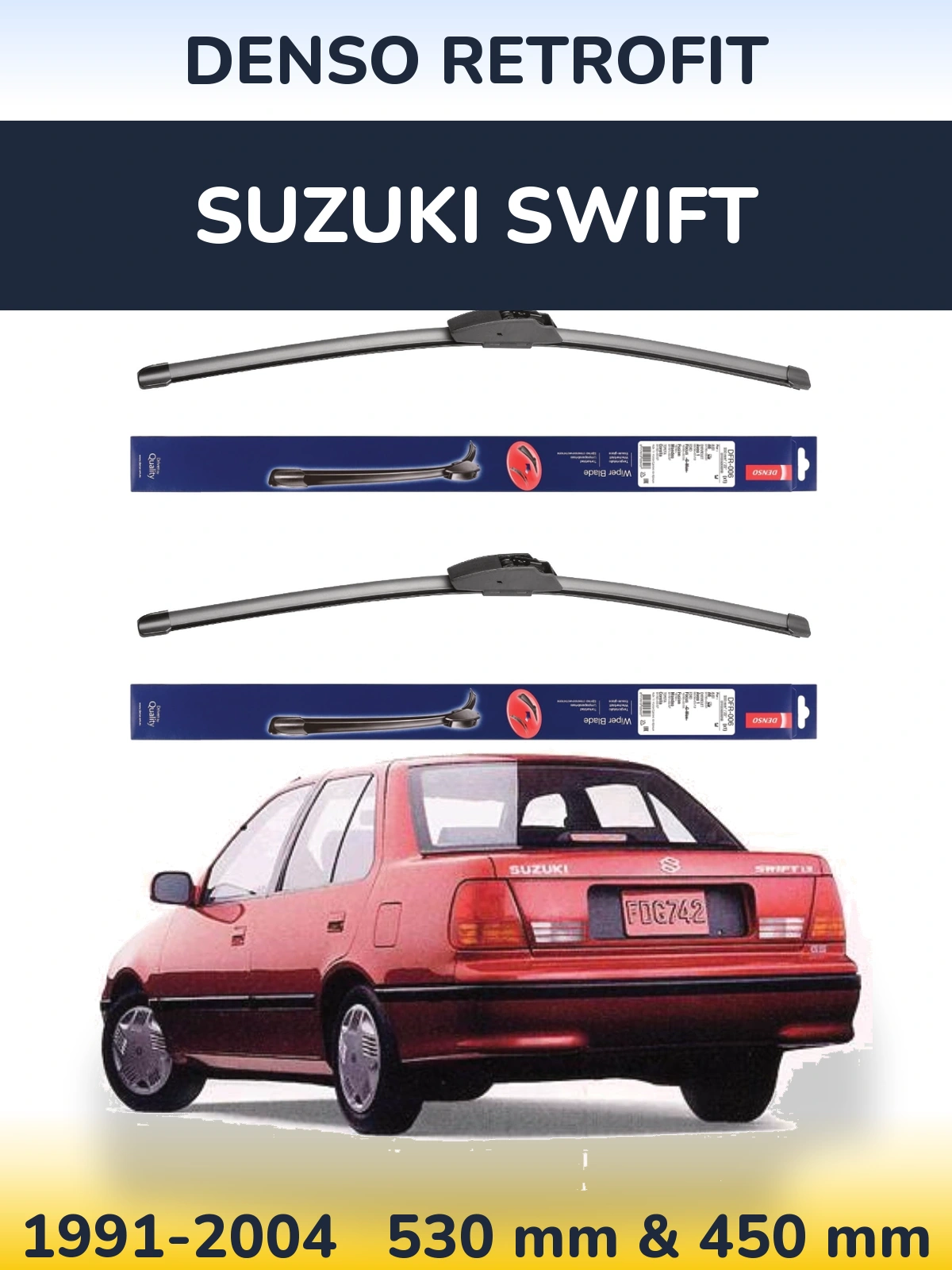 Комплект передних дворников Denso Retrofit 530 & 450 мм для Suzuki Swift 1991-2004