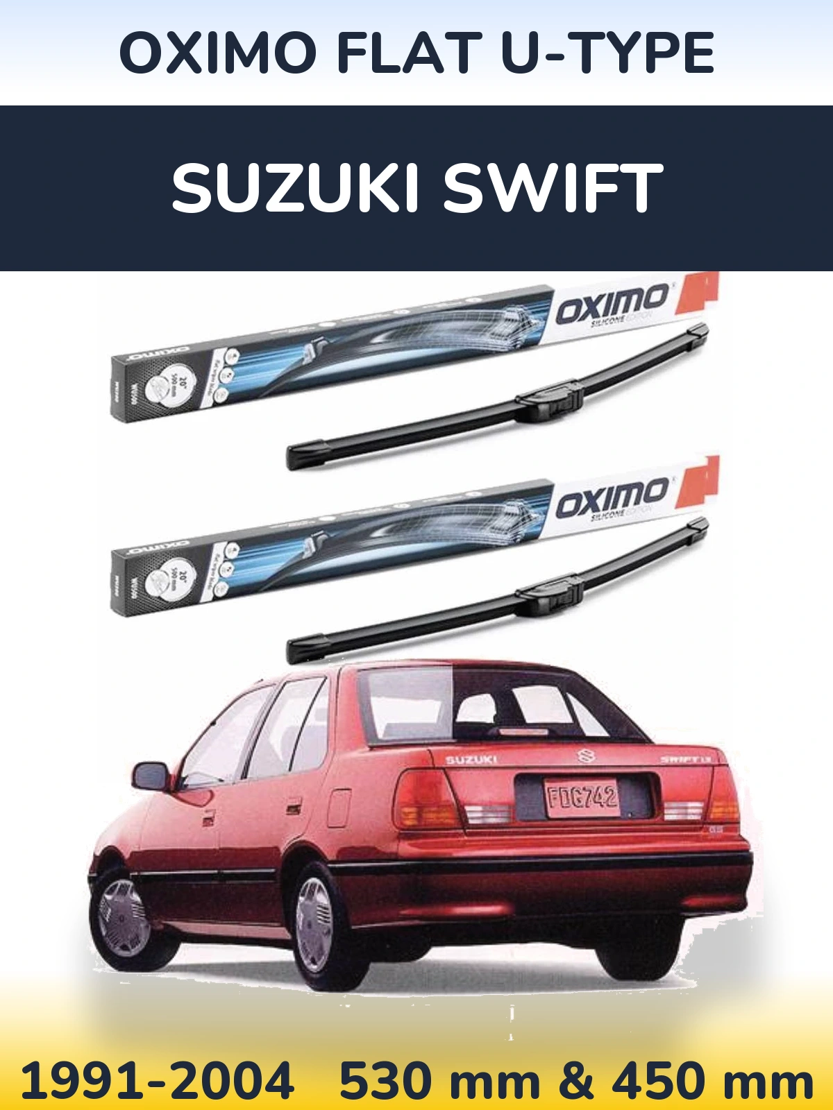 Комплект передніх щіток Oximo Flat U-type 530 & 450 мм для Suzuki Swift 1991-2004