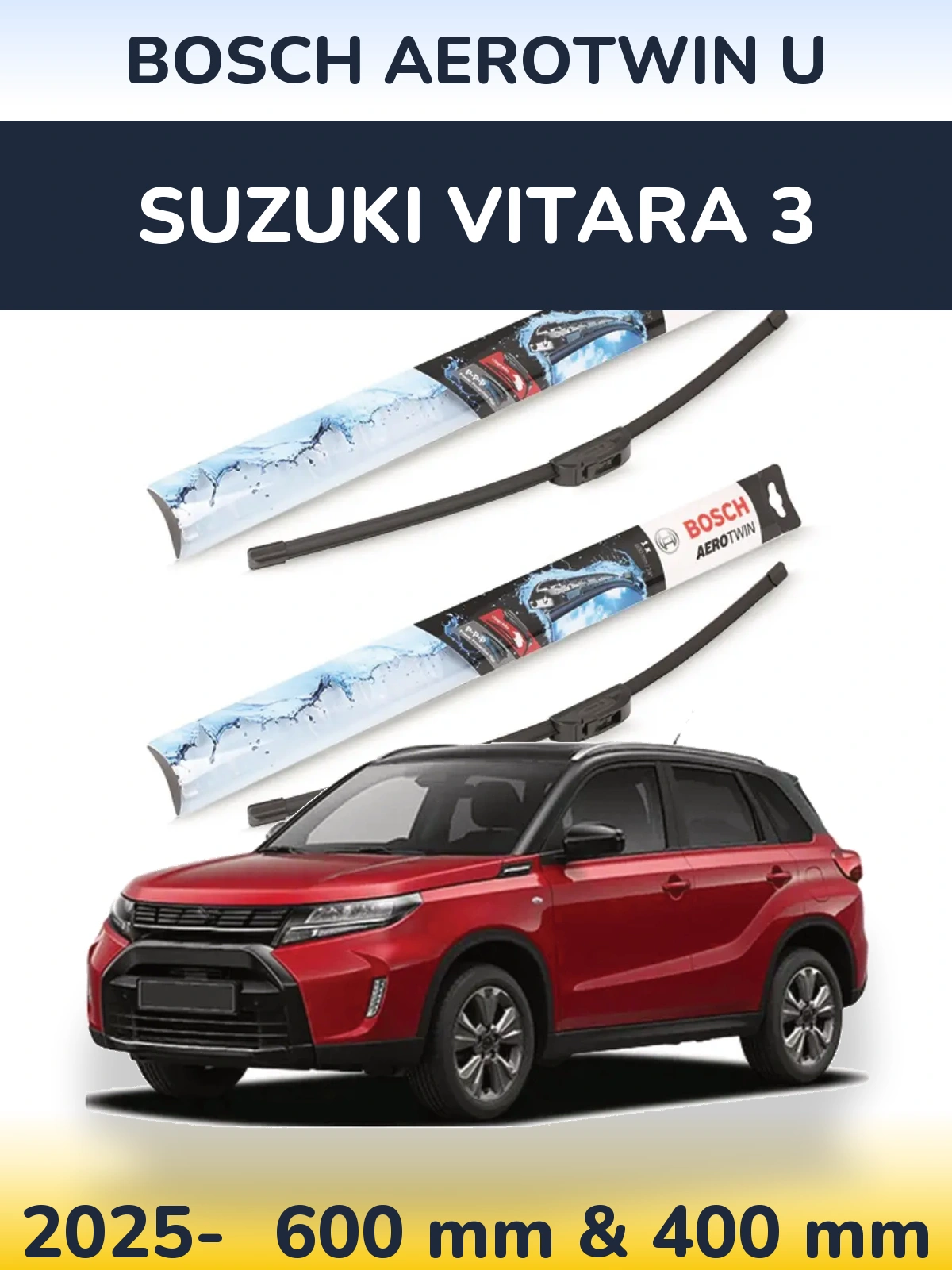 Комплект передних дворников BOSCH AeroTwin U 600 & 400 мм для Suzuki Vitara 3 2025-2026
