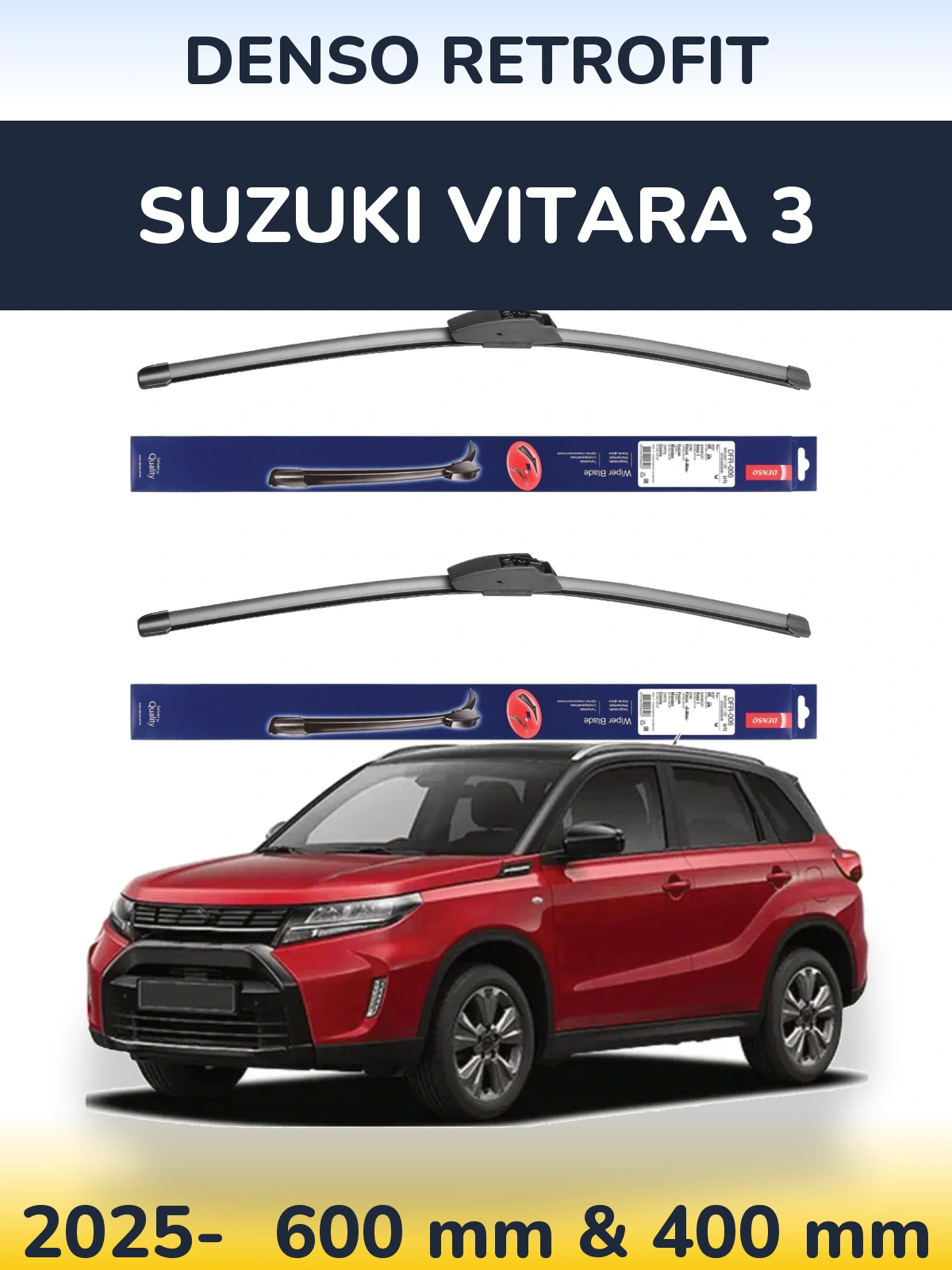 Комплект передніх щіток Denso Retrofit 600 & 400 мм для Suzuki Vitara 3 2025-2026
