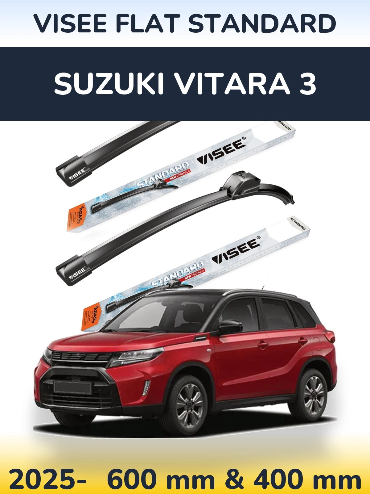 Комплект передніх щіток VISEE FLAT STANDARD 600 & 400 мм для Suzuki Vitara 3 2025-2026