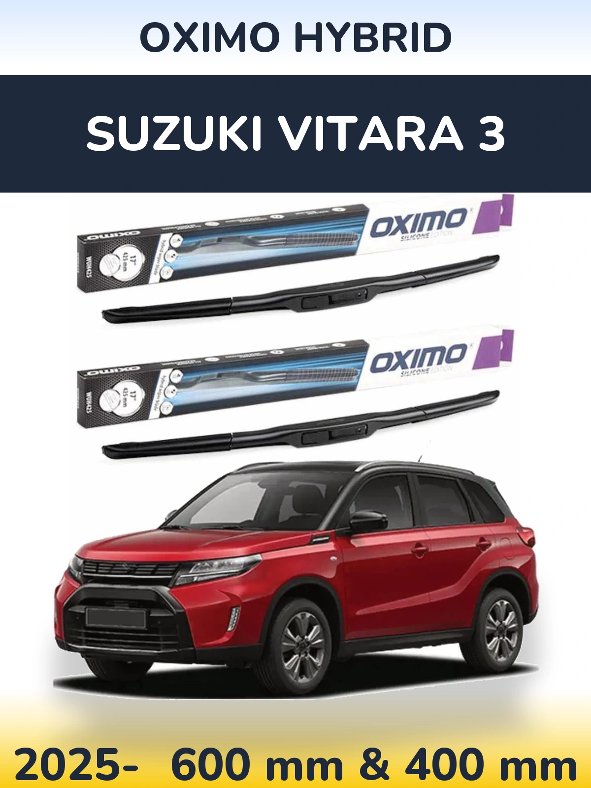 Komplet przednich wycieraczek Oximo Hybrid 600 & 400 mm do Suzuki Vitara 3 2025-2026