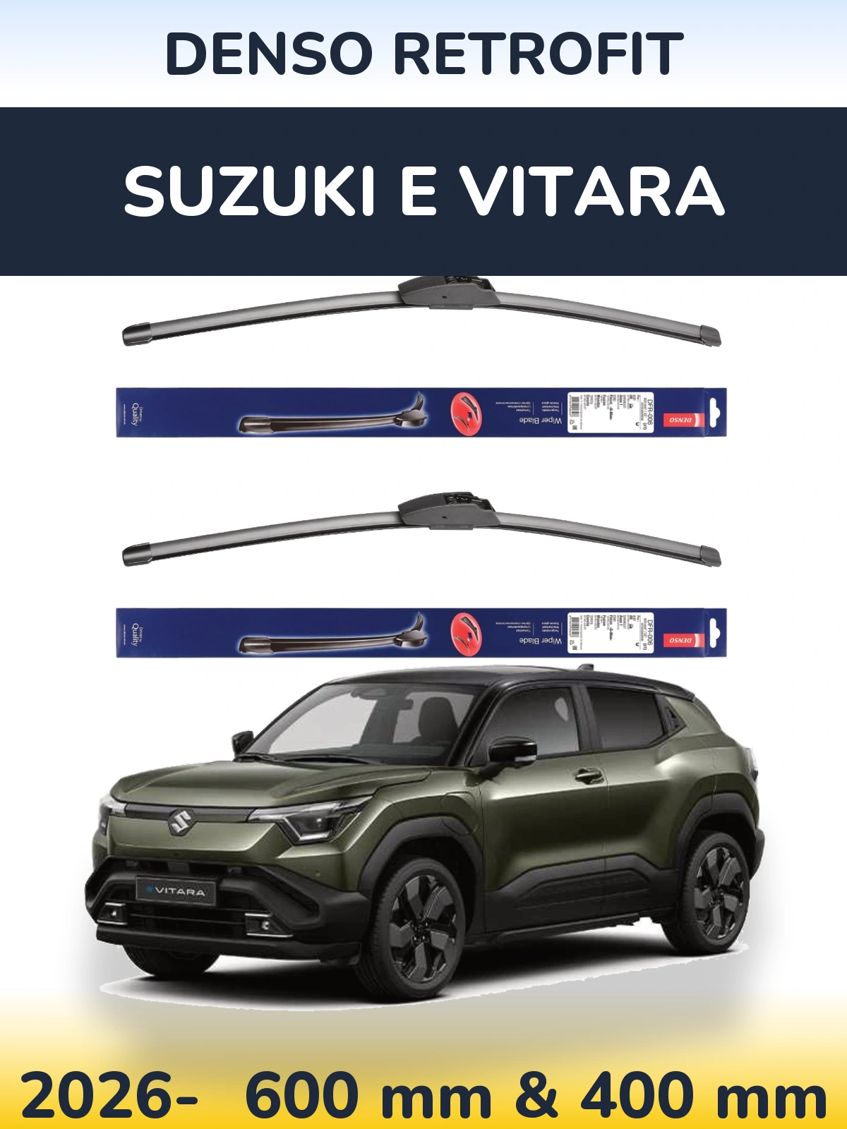 Komplet przednich wycieraczek Denso Retrofit 600 & 400 mm do Suzuki e Vitara 2026-2026