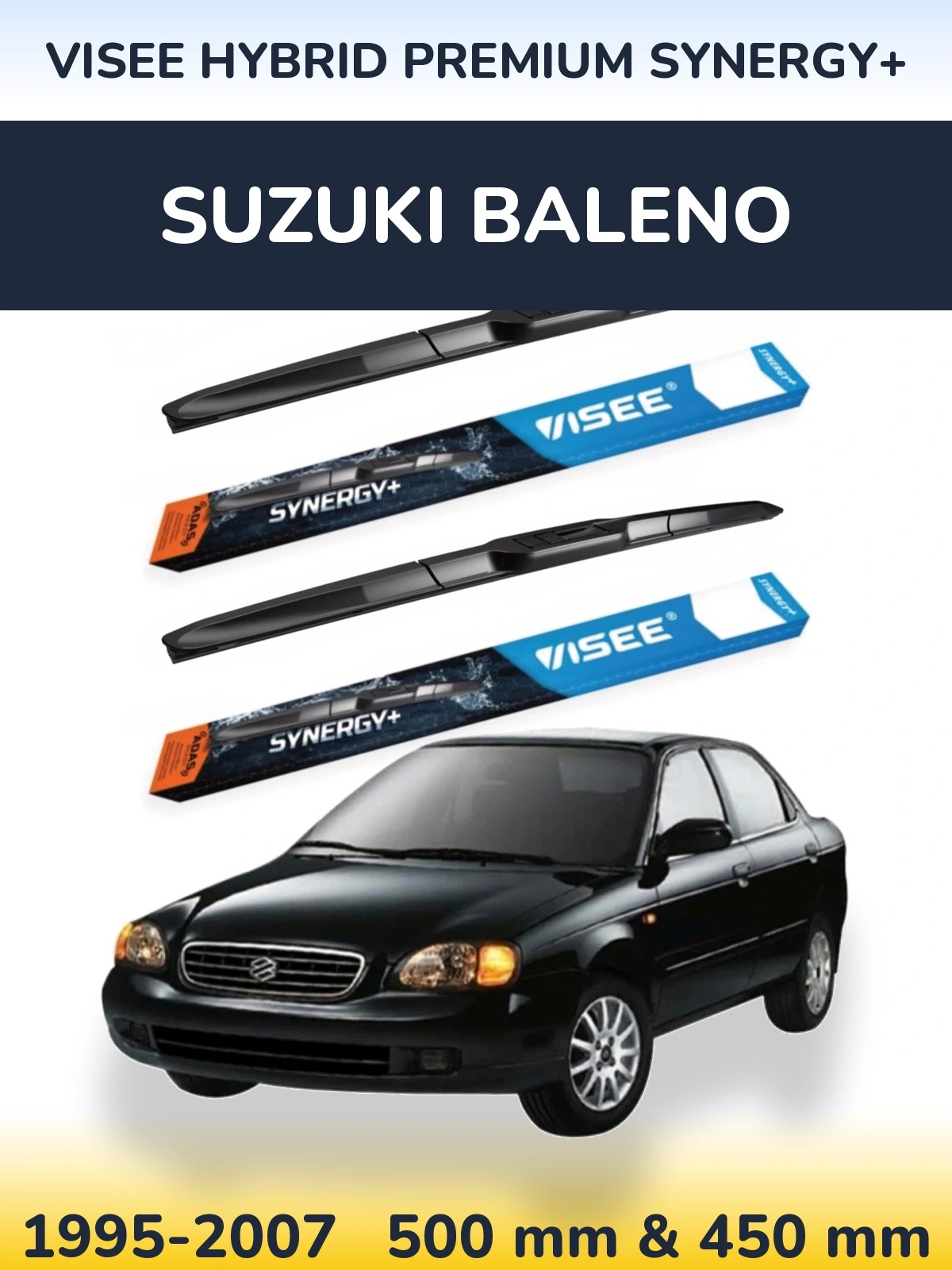 Front wiper blade set VISEE HYBRID PREMIUM SYNERGY+ 500 & 450 мм for Suzuki Baleno 1995-2007