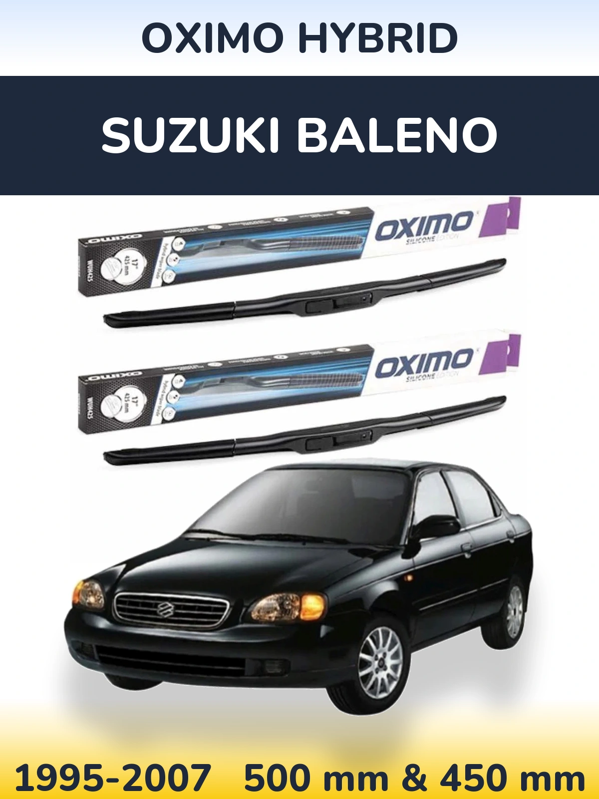 Комплект передних дворников Oximo Hybrid 500 & 450 мм для Suzuki Baleno 1995-2007