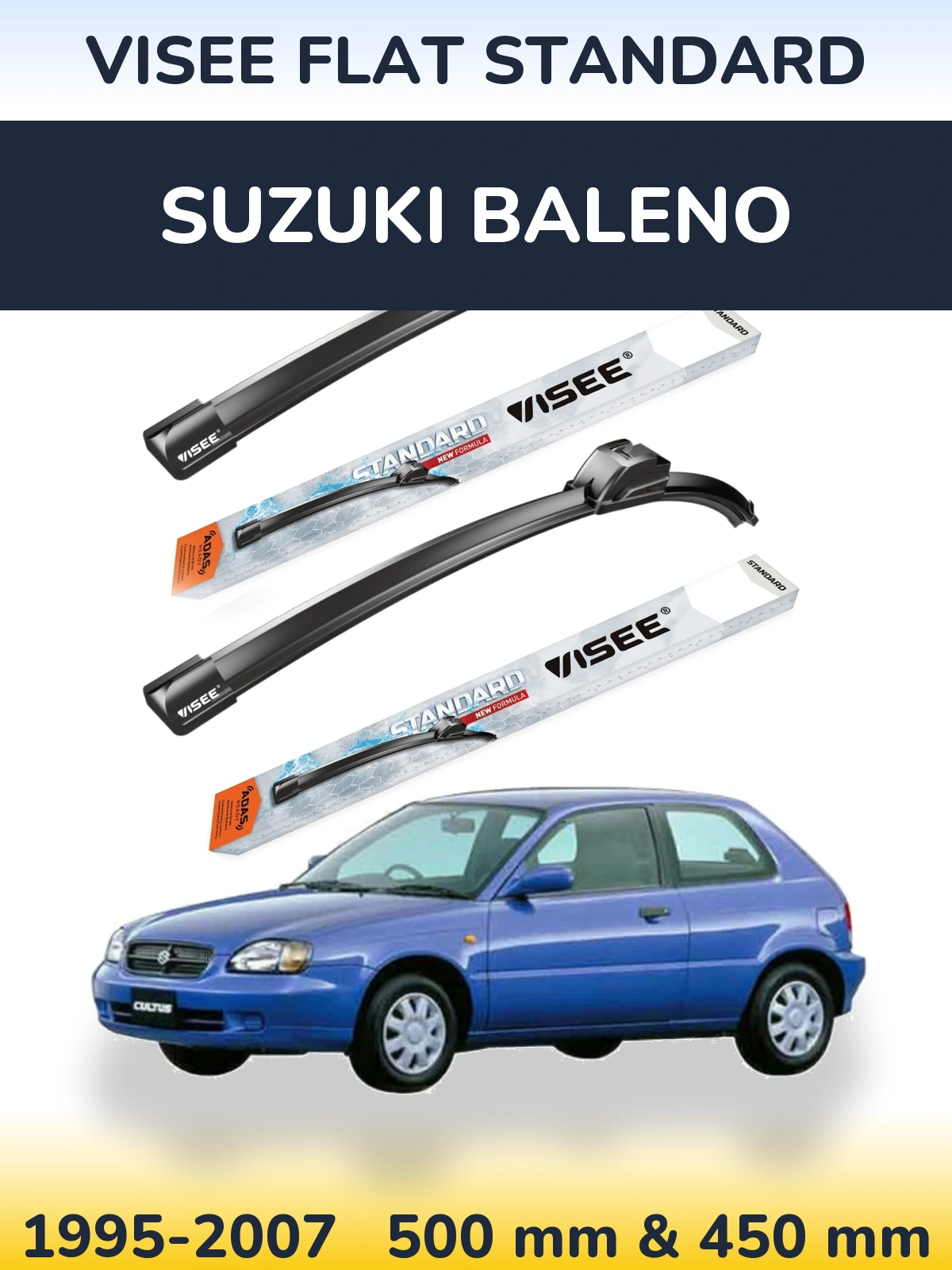 Комплект передніх щіток VISEE FLAT STANDARD 500 & 450 мм для Suzuki Baleno 1995-2007