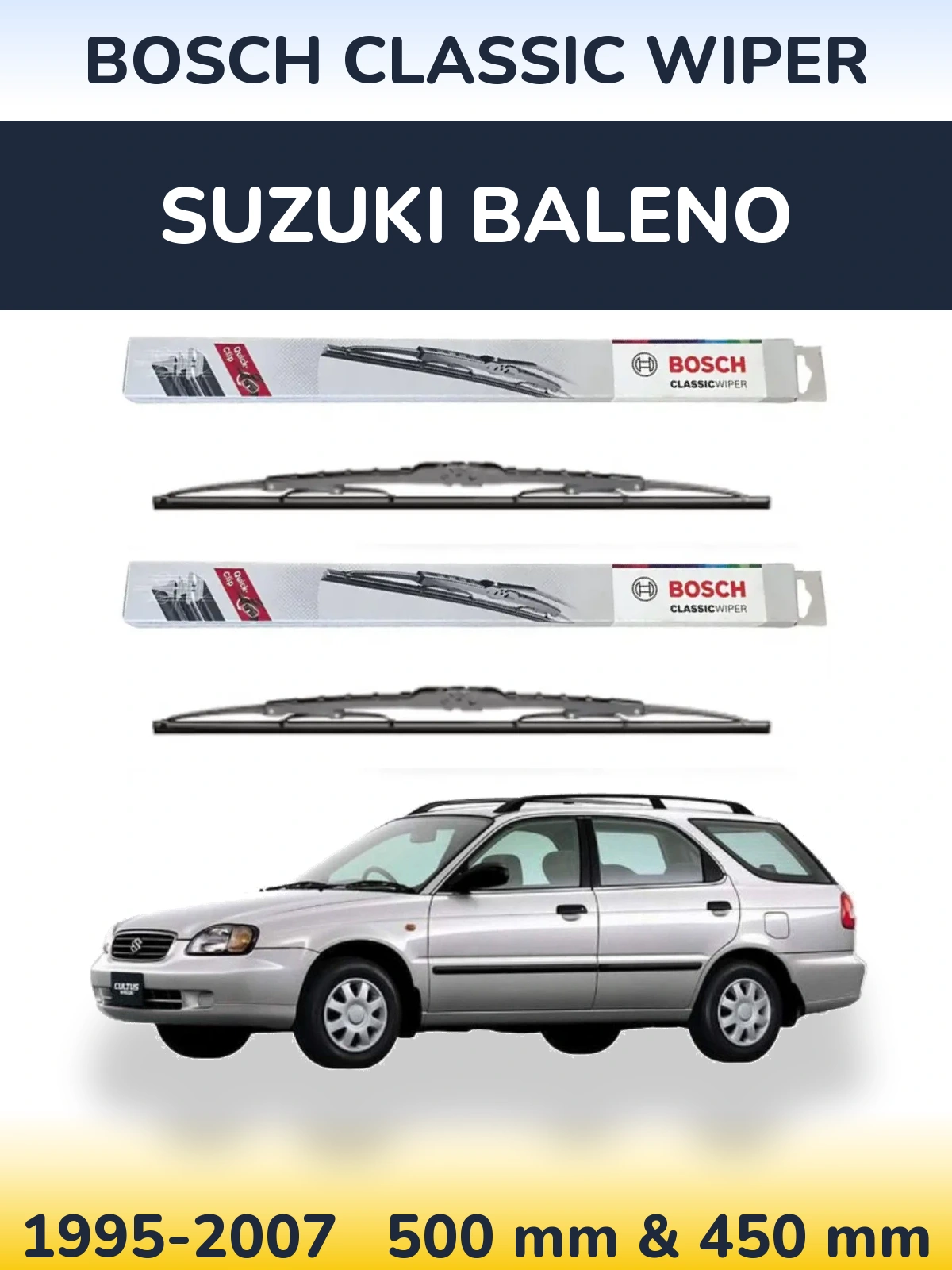 Комплект передних дворников BOSCH Classic Wiper 500 & 450 мм для Suzuki Baleno 1995-2007