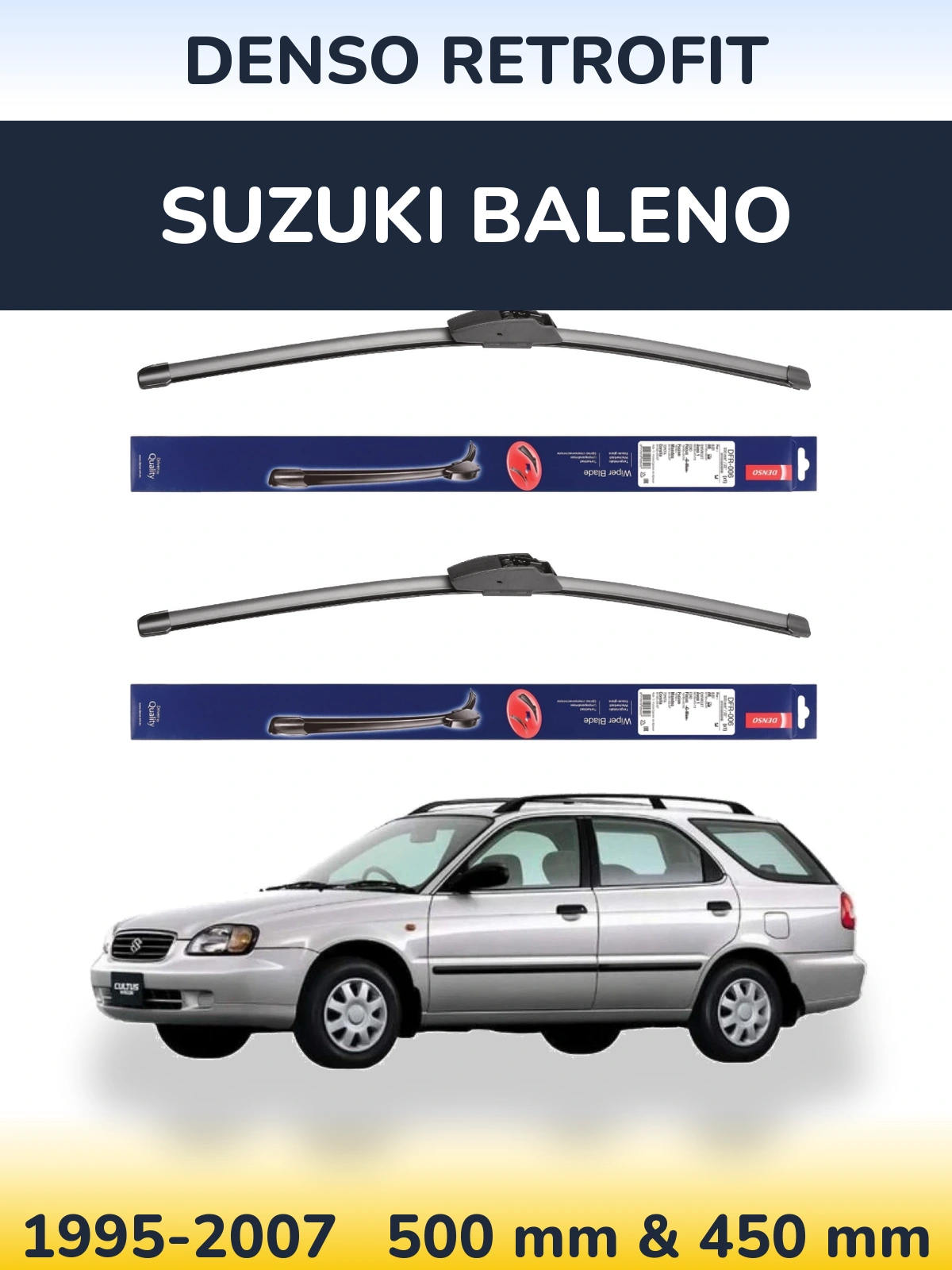 Front wiper blade set Denso Retrofit 500 & 450 мм for Suzuki Baleno 1995-2007
