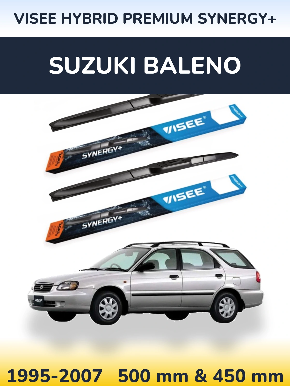 Komplet przednich wycieraczek VISEE HYBRID PREMIUM SYNERGY+ 500 & 450 mm do Suzuki Baleno 1995-2007