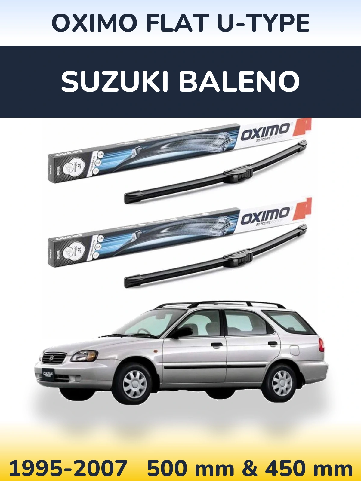 Komplet przednich wycieraczek Oximo Flat U-type 500 & 450 mm do Suzuki Baleno 1995-2007