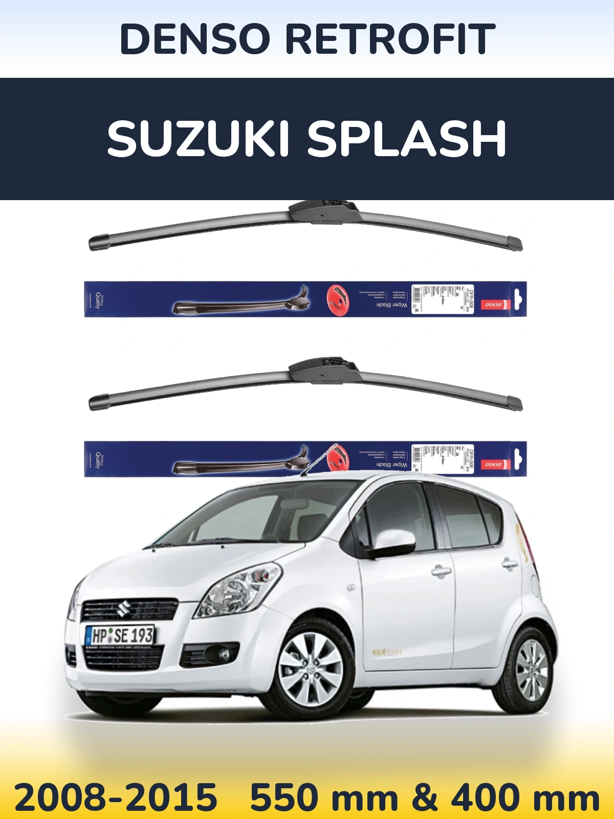 Front wiper blade set Denso Retrofit 550 & 400 mm for Suzuki Splash 2008-2015