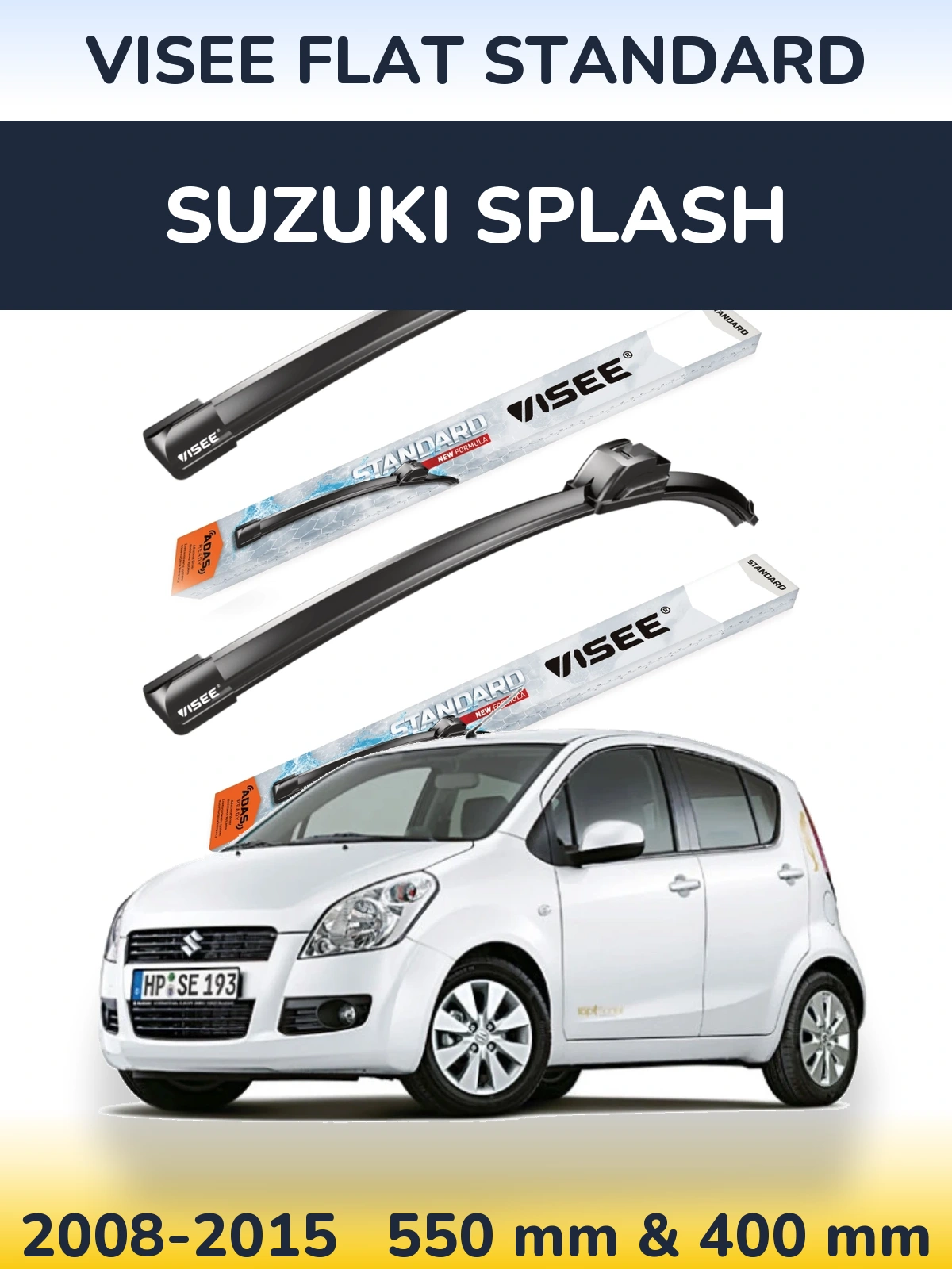 Komplet przednich wycieraczek VISEE FLAT STANDARD 550 & 400 mm do Suzuki Splash 2008-2015