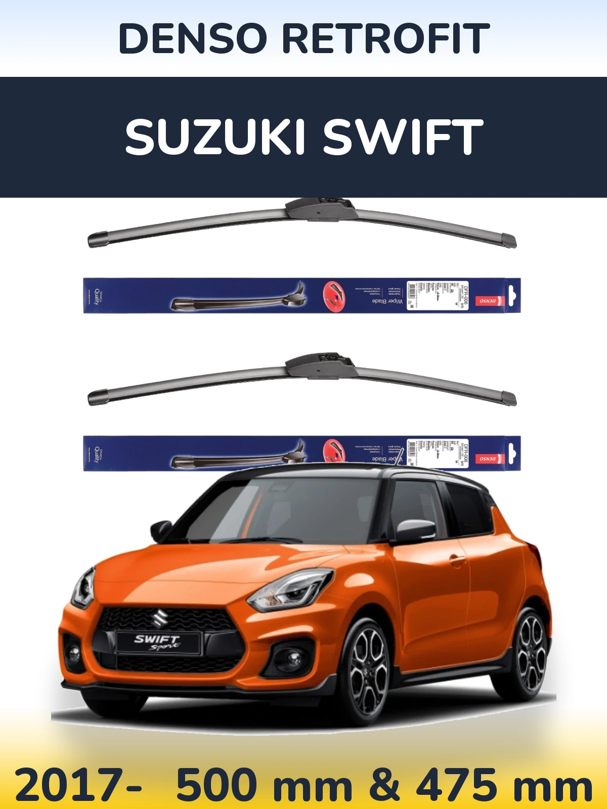 Комплект передних дворников Denso Retrofit 500 & 475 мм для Suzuki Swift 2017-2026