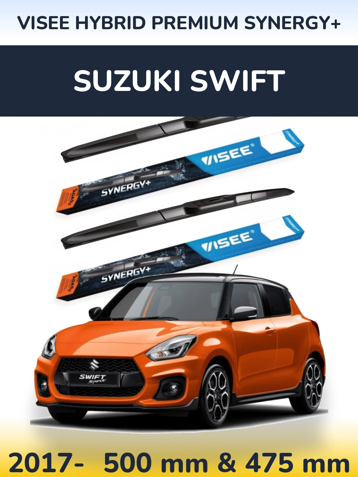 Front wiper blade set VISEE HYBRID PREMIUM SYNERGY+ 500 & 475 мм for Suzuki Swift 2017-2026