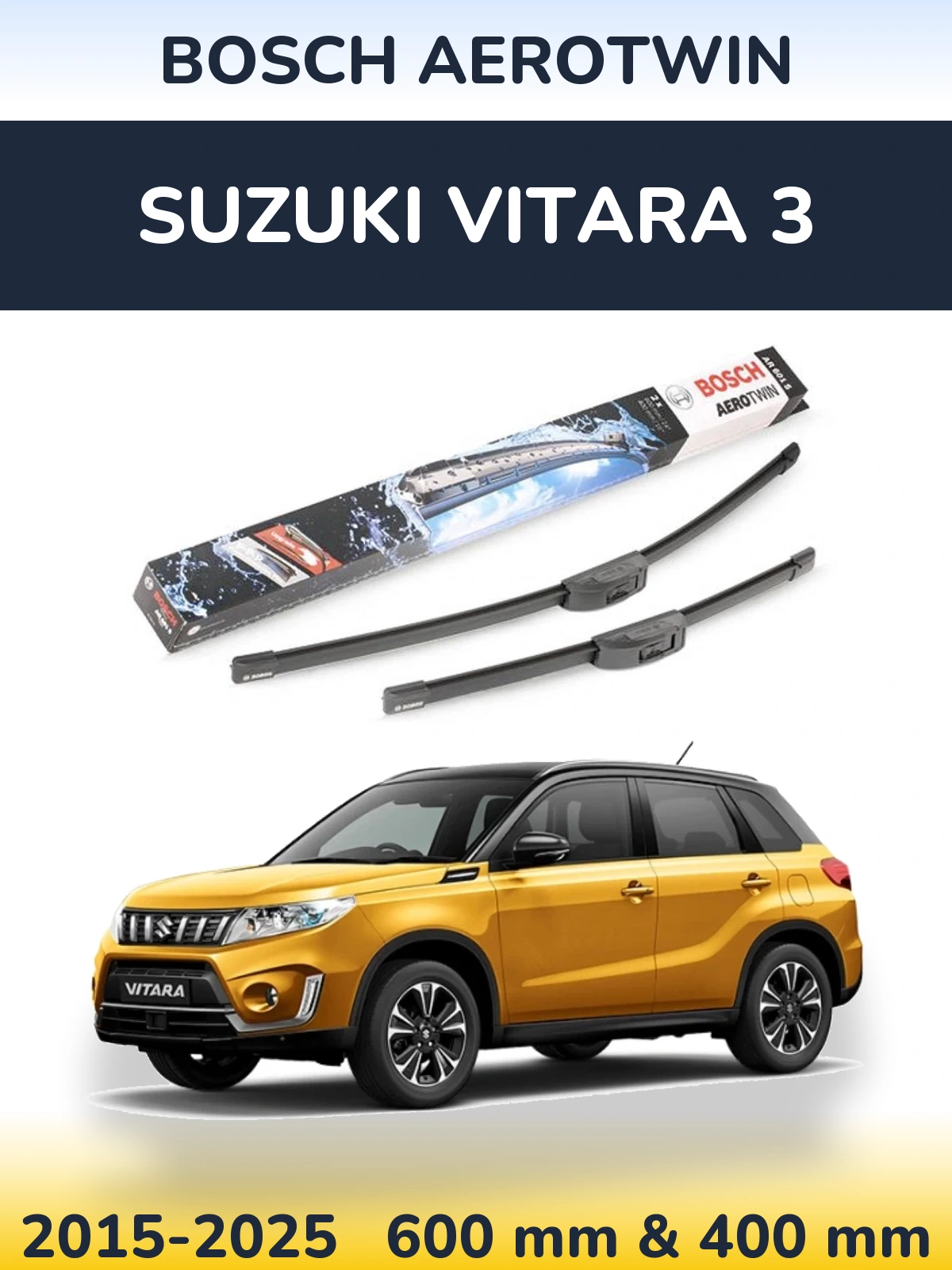 Komplet przednich wycieraczek BOSCH AeroTwin 600 & 400 mm do Suzuki Vitara 3 2015-2025