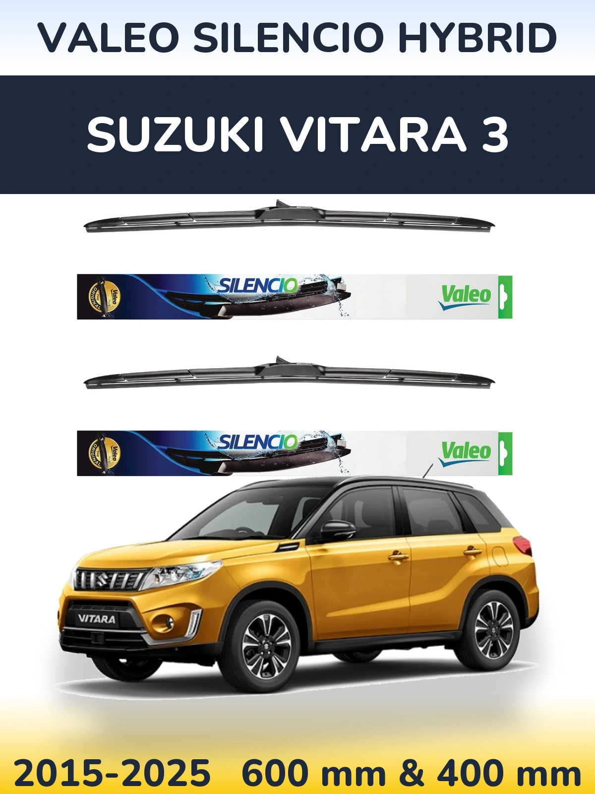 Front wiper blade set Valeo Silencio Hybrid 600 & 400 мм for Suzuki Vitara 3 2015-2025