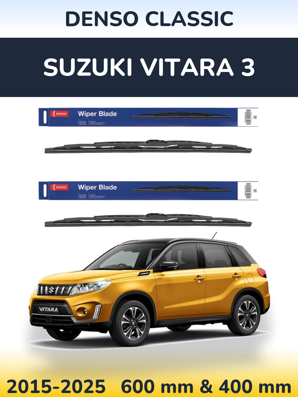 Front wiper blade set Denso Classic 600 & 400 mm for Suzuki Vitara 3 2015-2025