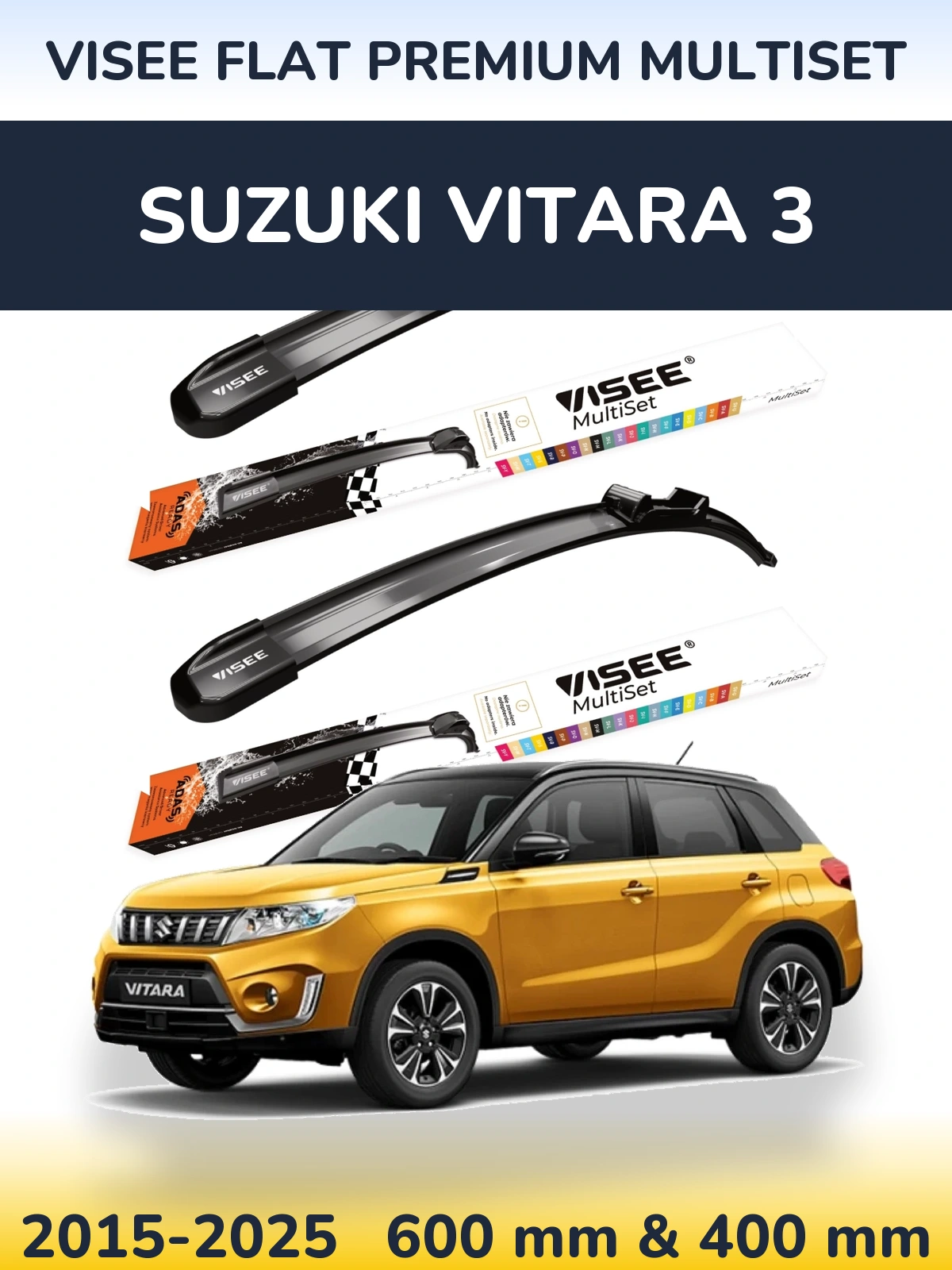 Комплект передних дворников VISEE FLAT PREMIUM MultiSet 600 & 400 мм для Suzuki Vitara 3 2015-2025