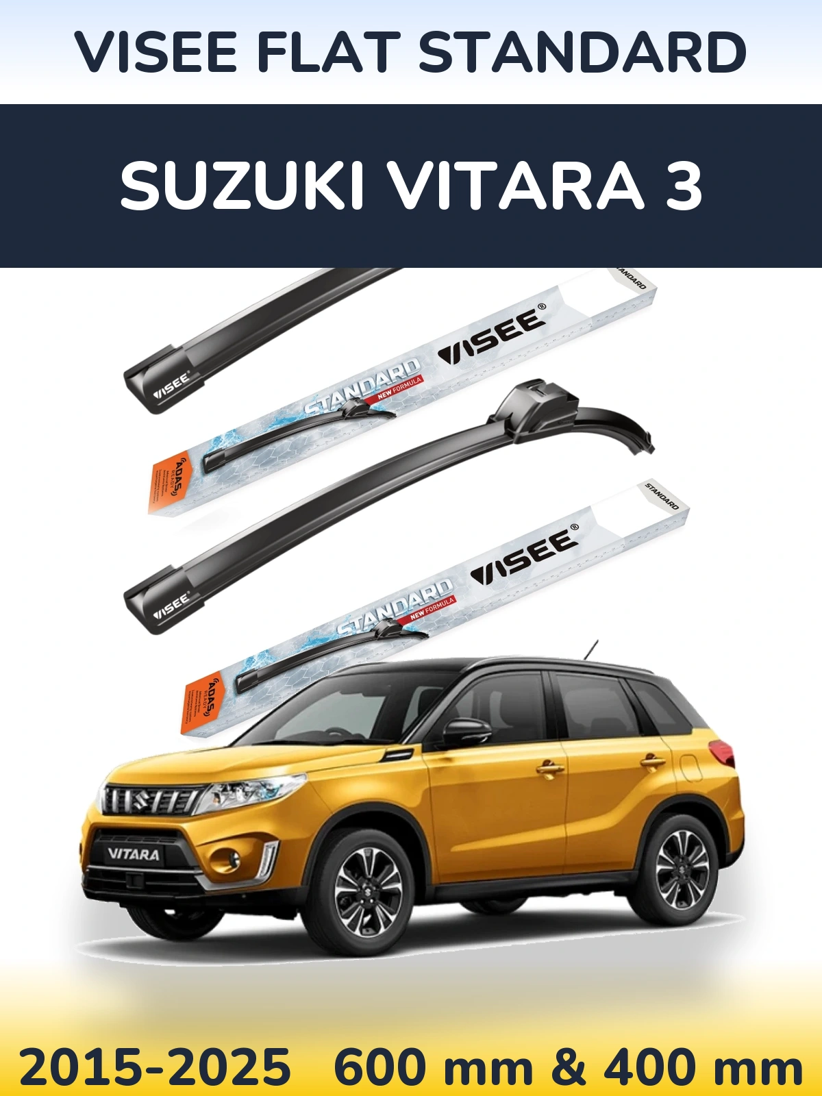 Komplet przednich wycieraczek VISEE FLAT STANDARD 600 & 400 mm do Suzuki Vitara 3 2015-2025