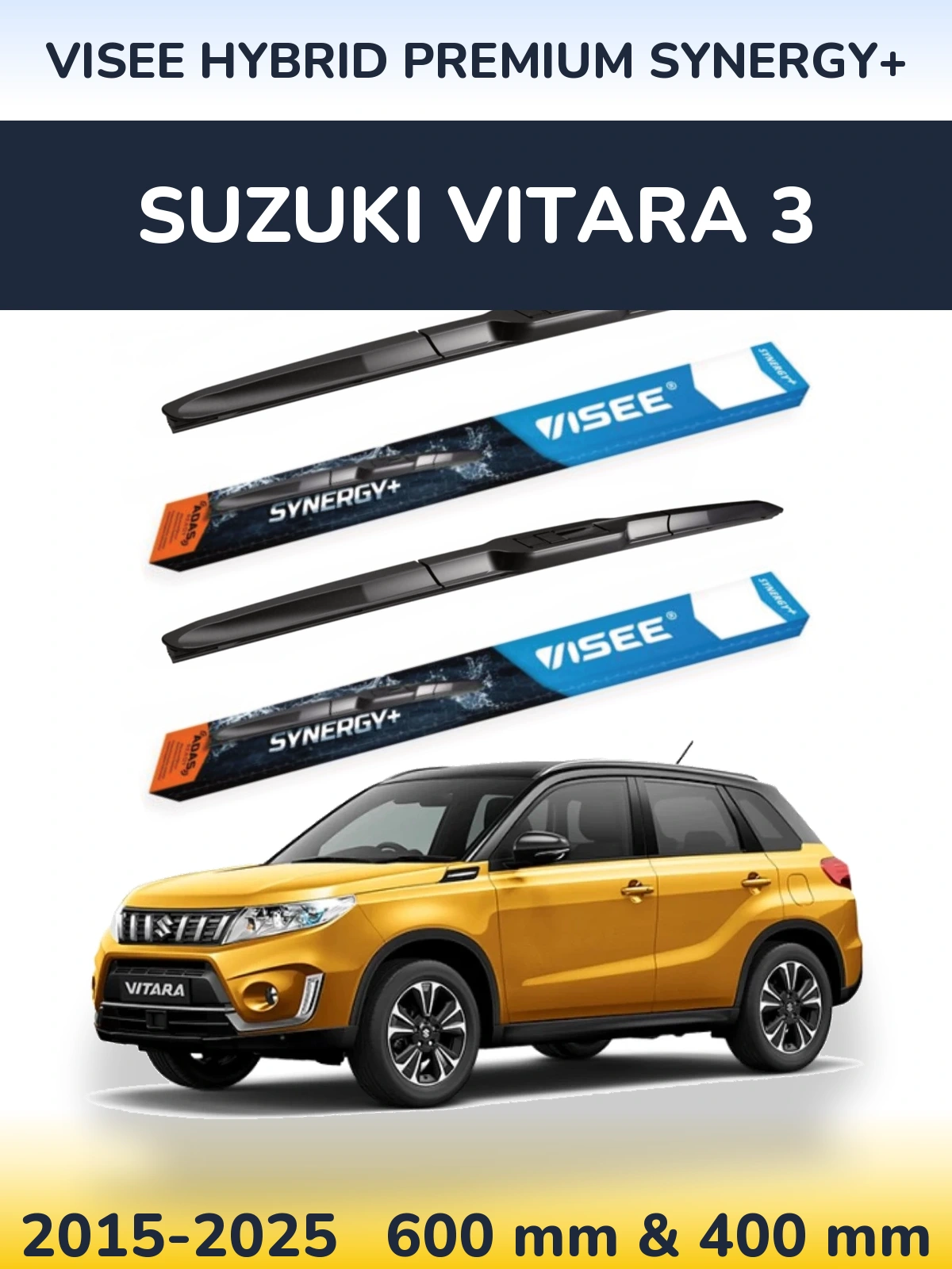 Комплект передних дворников VISEE HYBRID PREMIUM SYNERGY+ 600 & 400 мм для Suzuki Vitara 3 2015-2025