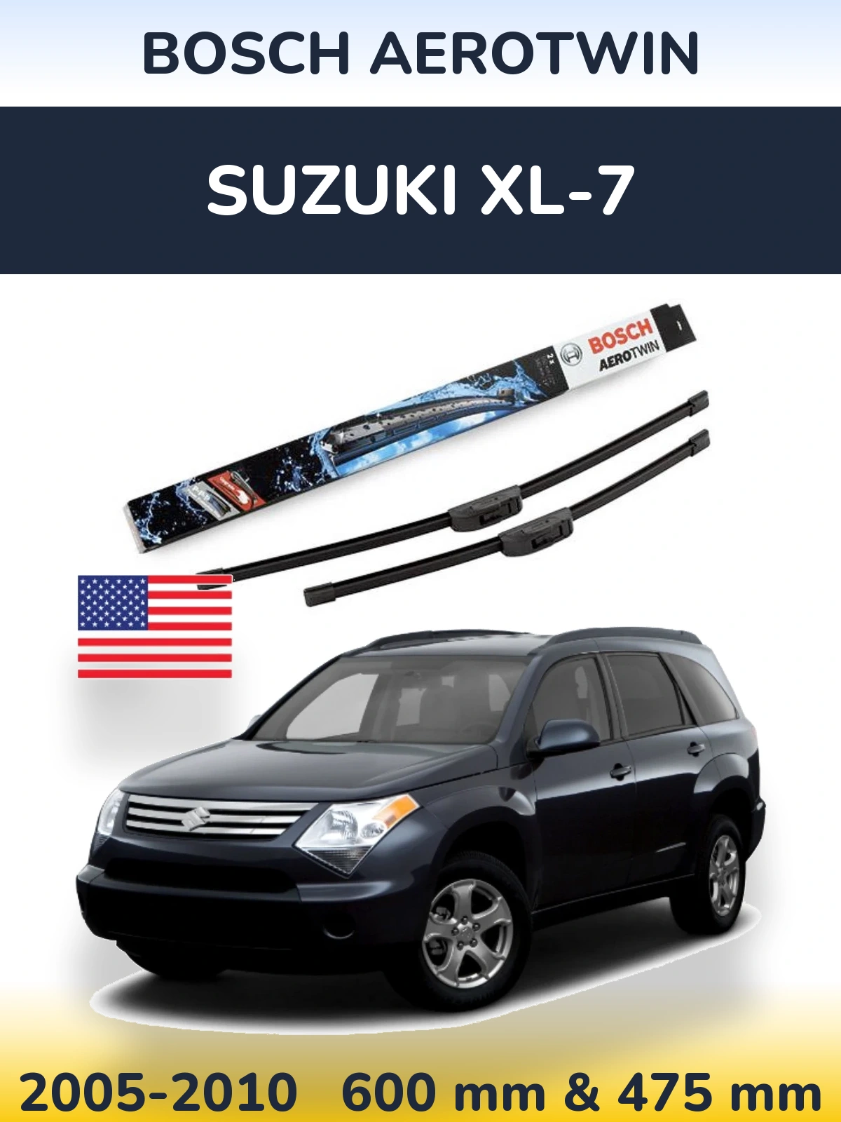 Front wiper blade set BOSCH AeroTwin 600 & 475 mm for Suzuki XL-7 2005-2010