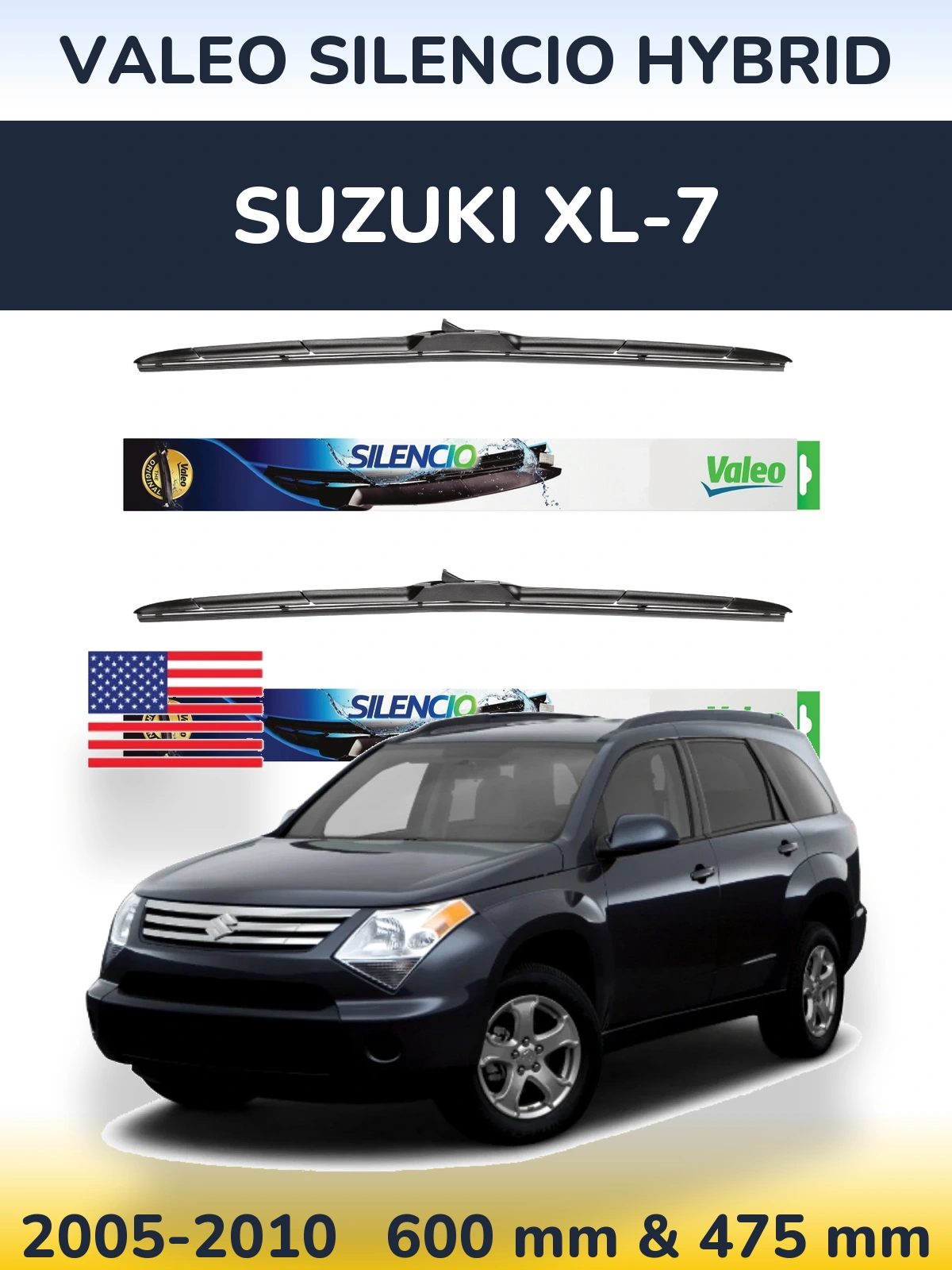 Front wiper blade set Valeo Silencio Hybrid 600 & 475 мм for Suzuki XL-7 2005-2010