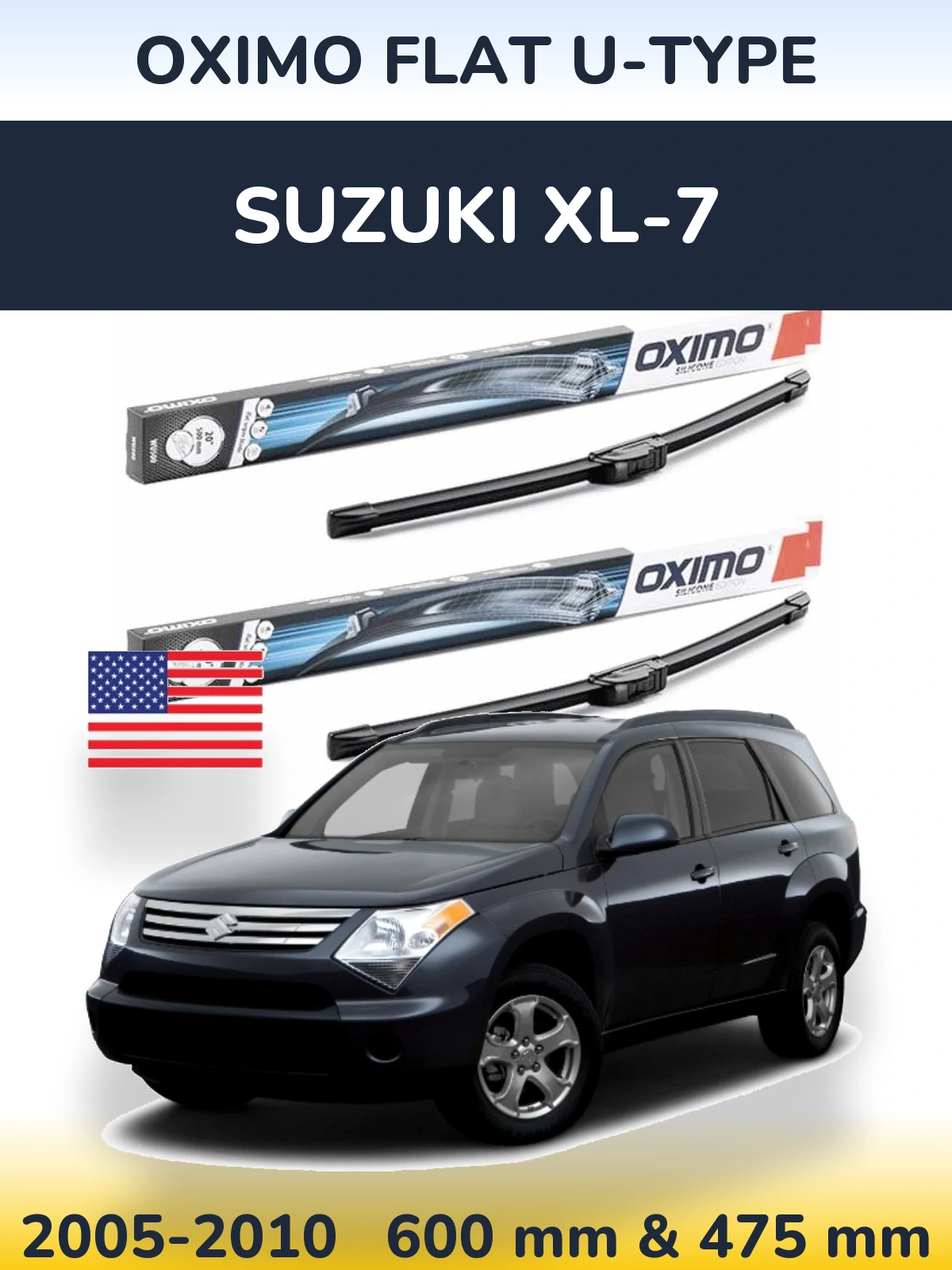 Комплект передних дворников Oximo Flat U-type 600 & 475 мм для Suzuki XL-7 2005-2010