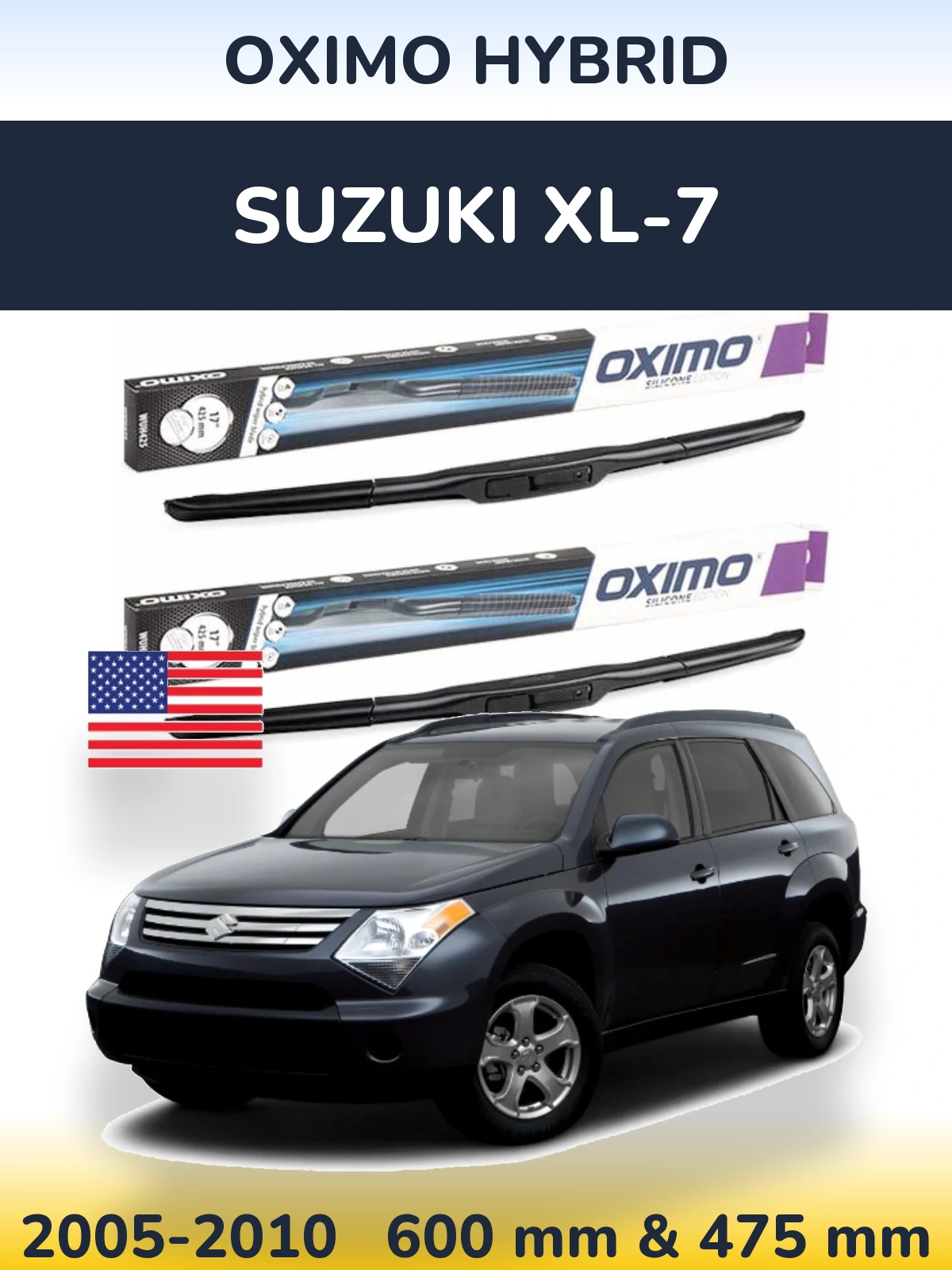 Front wiper blade set Oximo Hybrid 600 & 475 мм for Suzuki XL-7 2005-2010