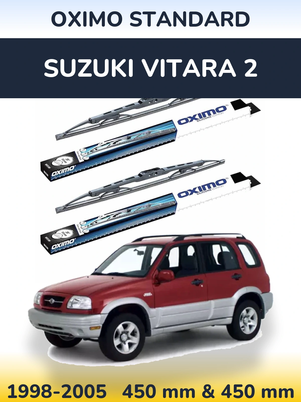 Front wiper blade set Oximo Standard 450 & 450 mm for Suzuki Vitara 2 1998-2005