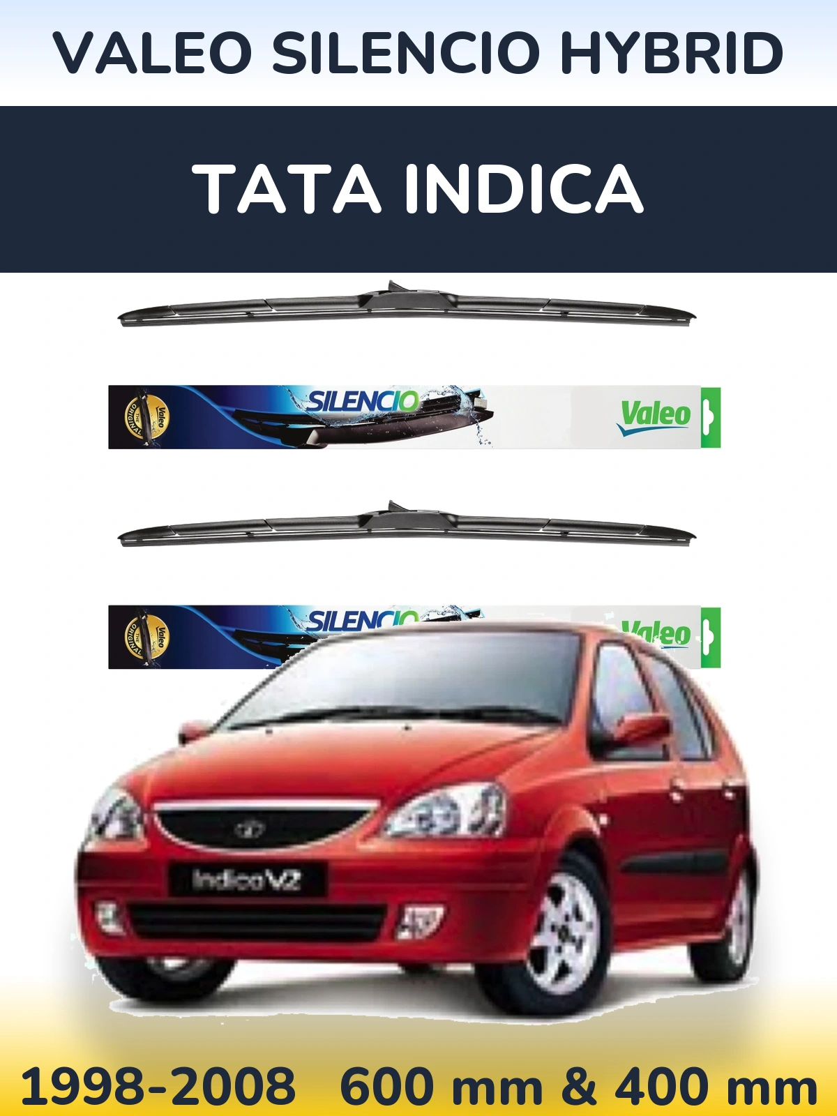 Komplet przednich wycieraczek Valeo Silencio Hybrid 600 & 400 mm do Tata Indica 1998-2008