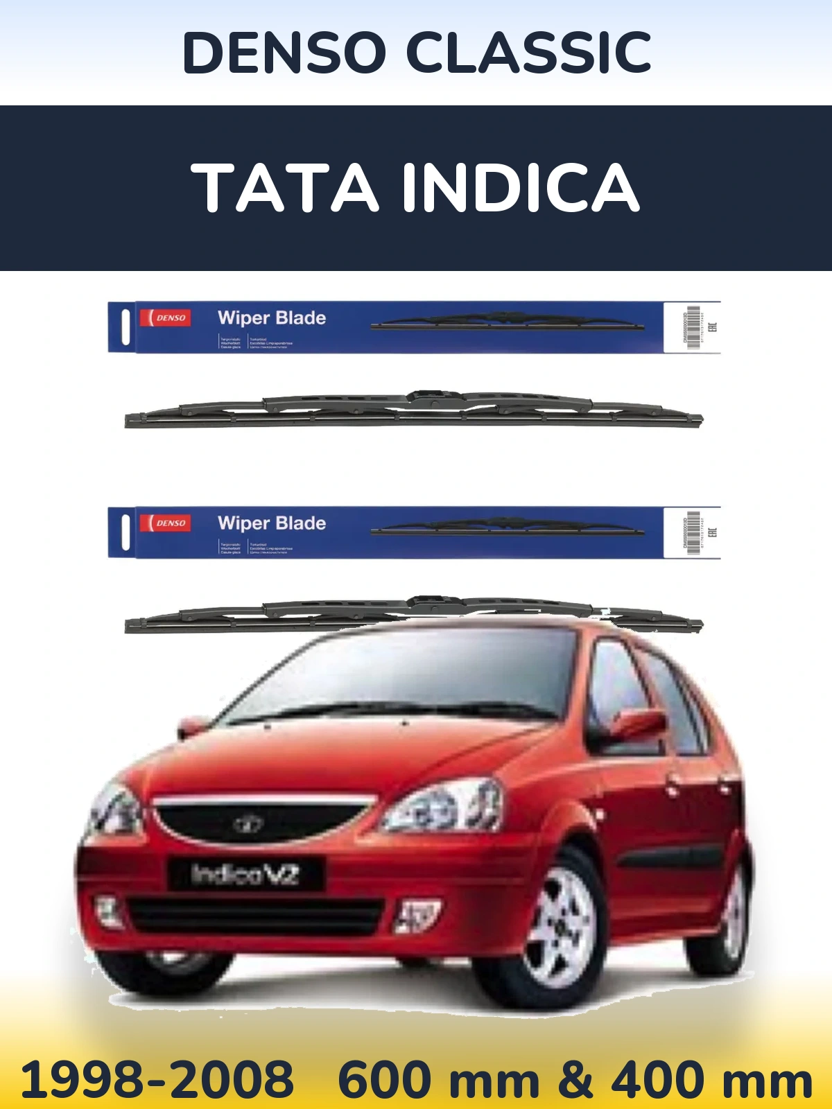 Комплект передних дворников Denso Classic 600 & 400 мм для Tata Indica 1998-2008