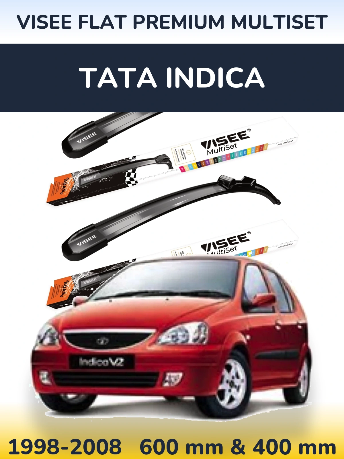 Комплект передних дворников VISEE FLAT PREMIUM MultiSet 600 & 400 мм для Tata Indica 1998-2008